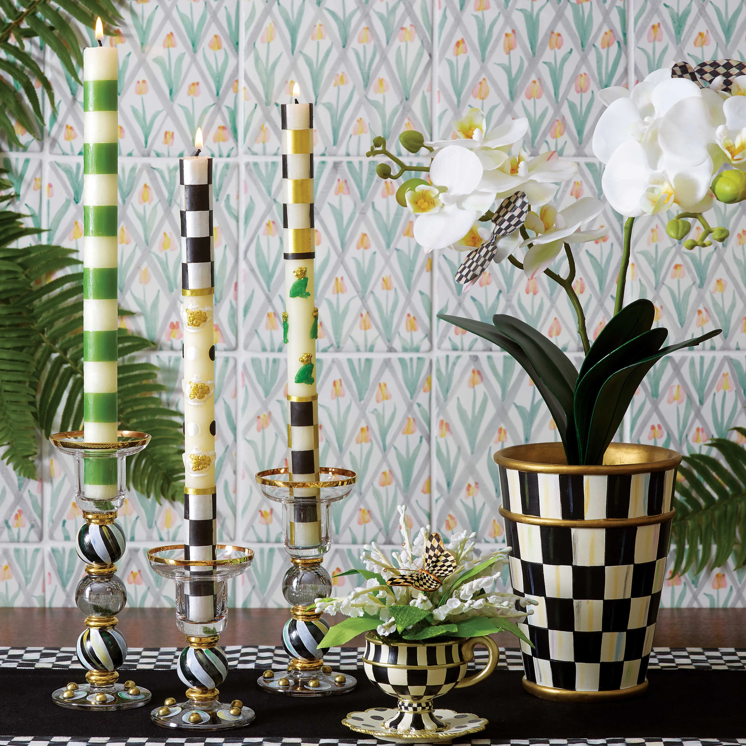 Bands Dinner Candles - Green - Set Of 2