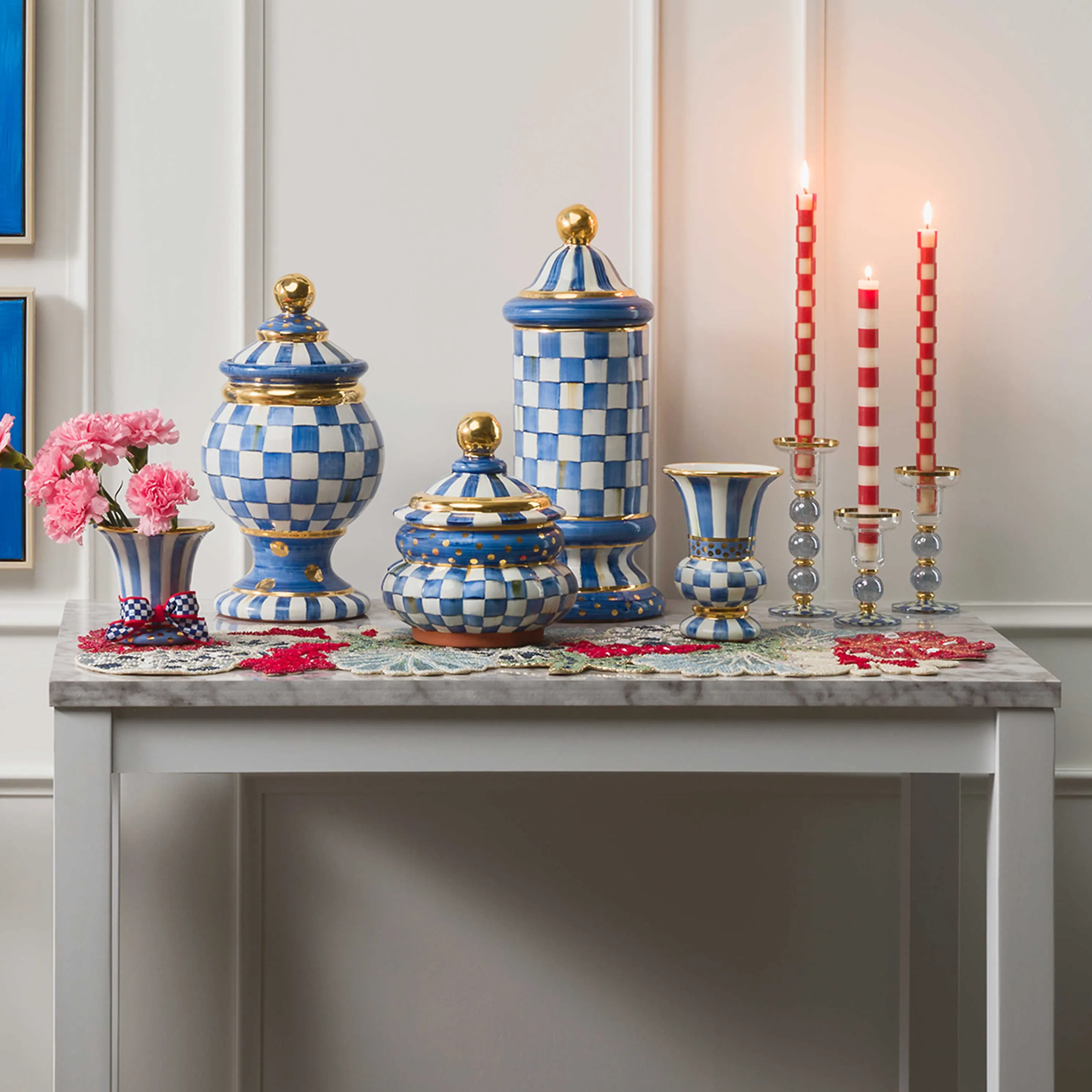 Bands Dinner Candles - Red - Set Of 2