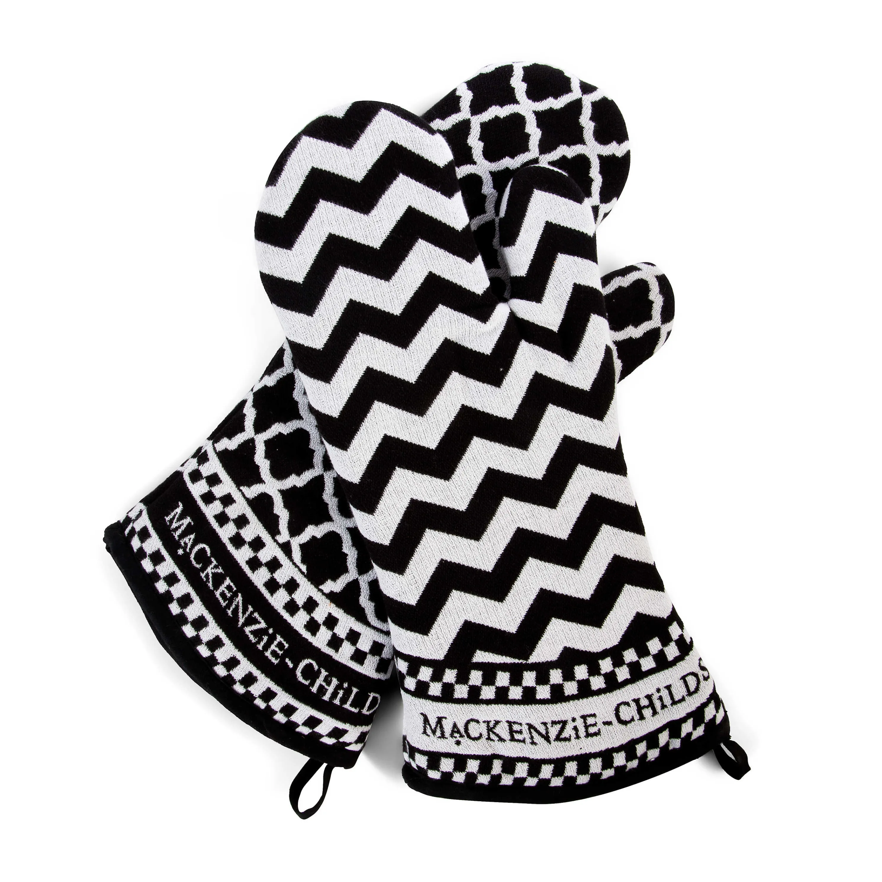 Black & White Zig Zag Oven Mitts - Set Of 2