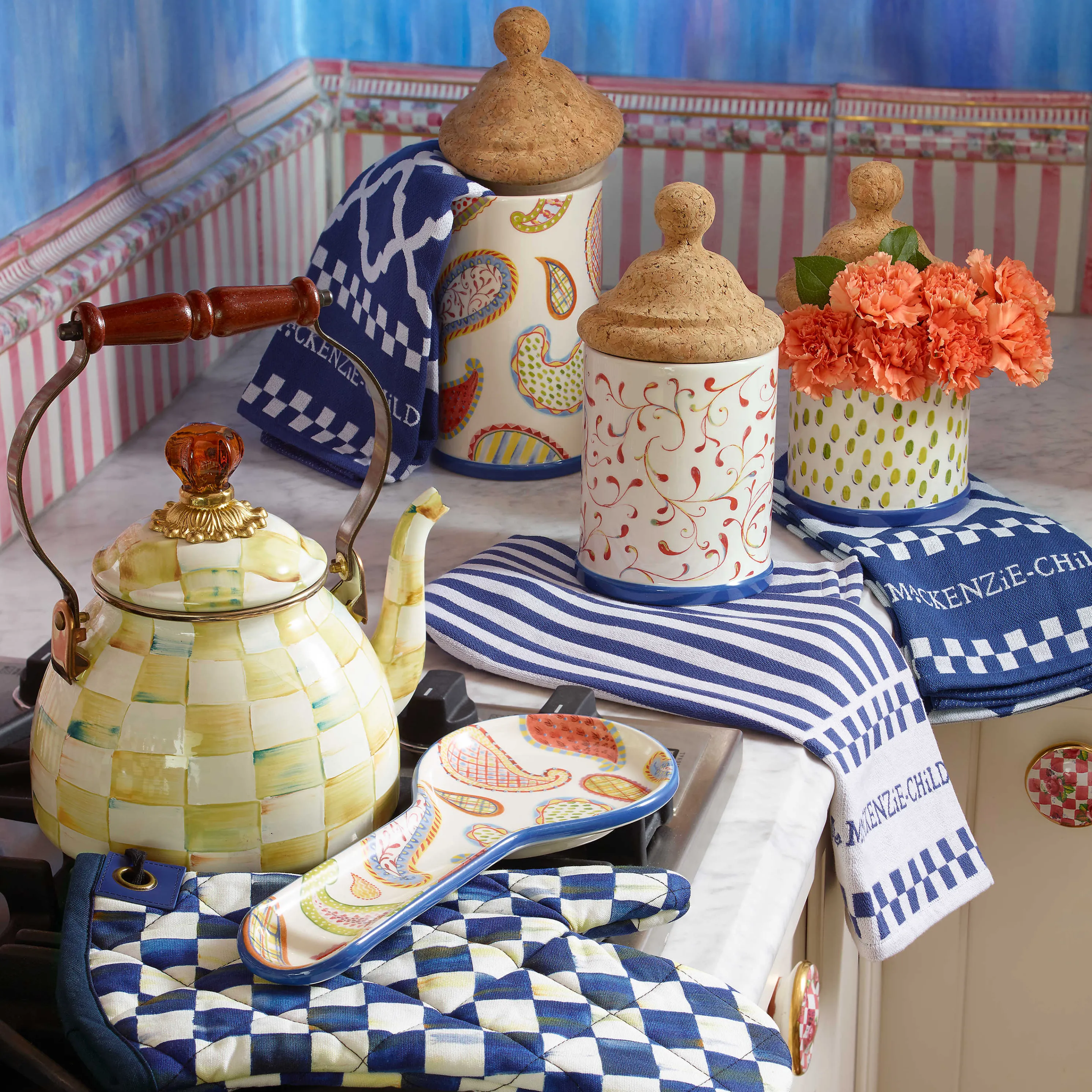 Blue & White Zig Zag Dish Towels - Set Of 3