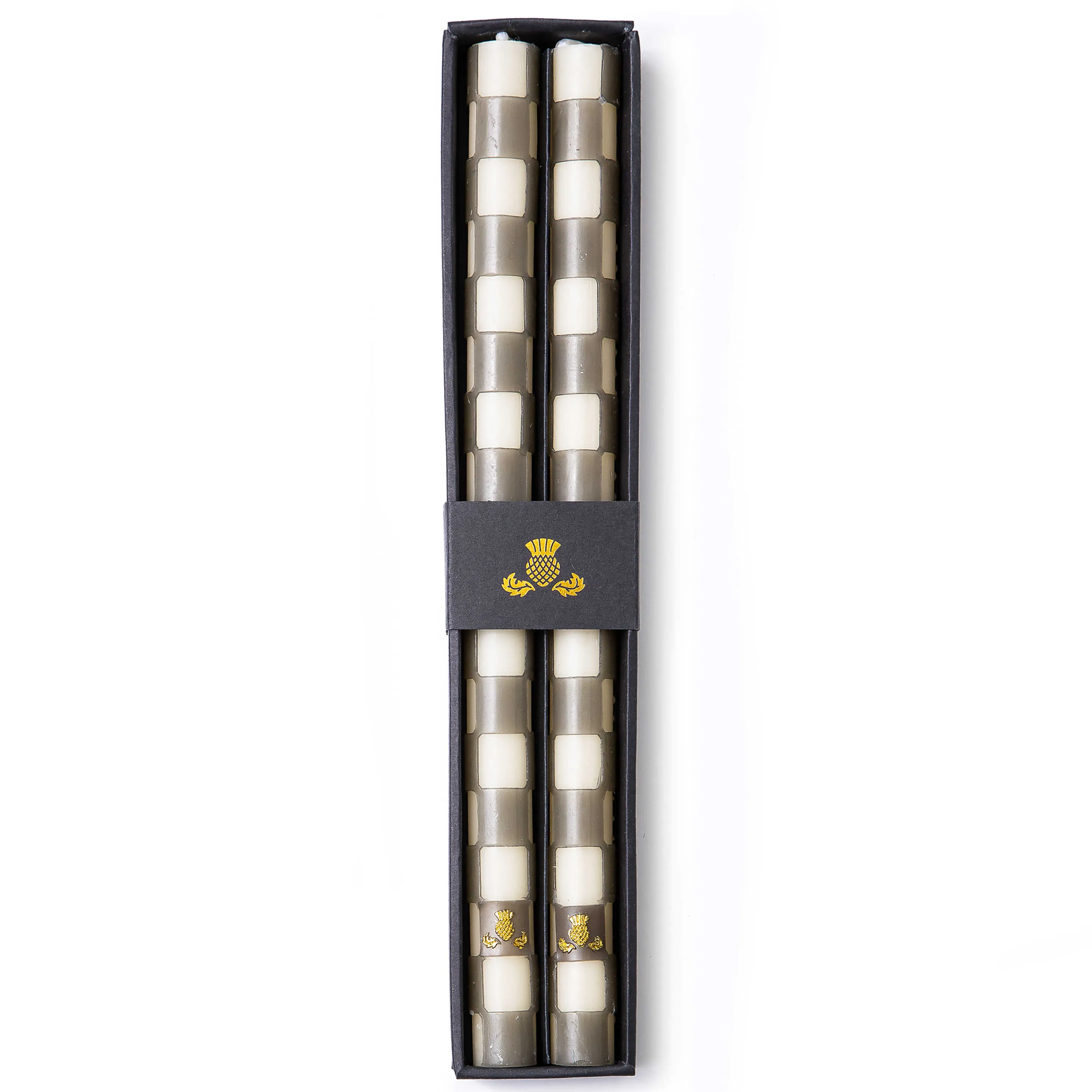 Check Dinner Candles - Grey - Set Of 2