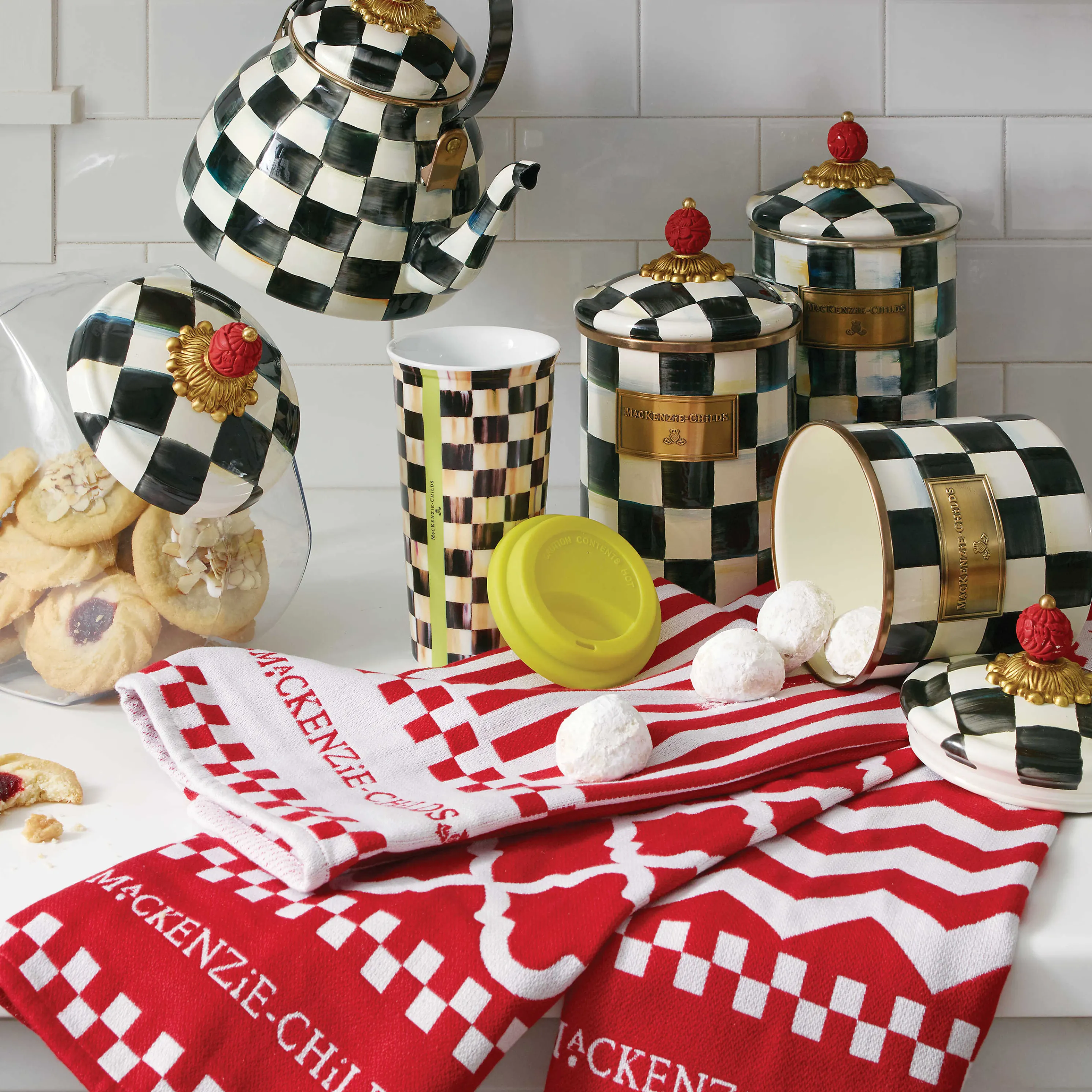 Cookie Jar With Courtly Check Enamel Lid