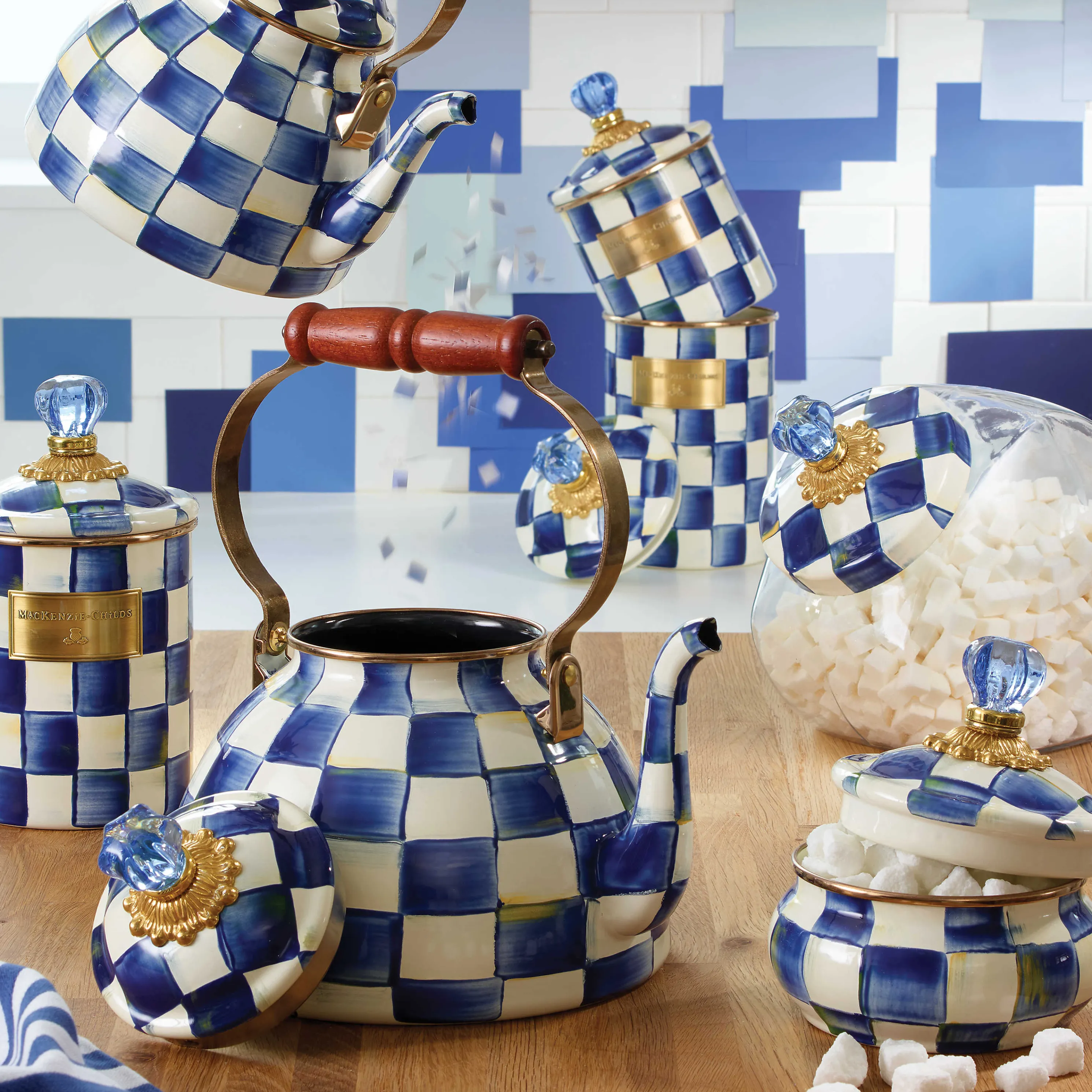 Cookie Jar With Royal Check Enamel Lid