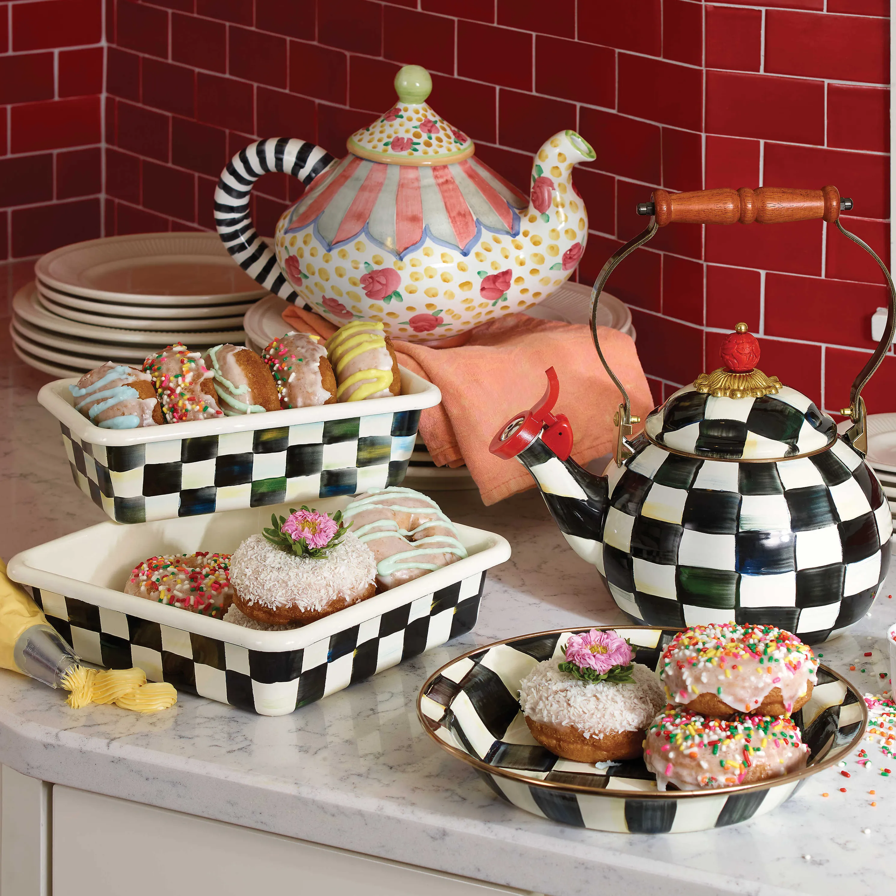 Courtly Check Enamel Whistling Tea Kettle