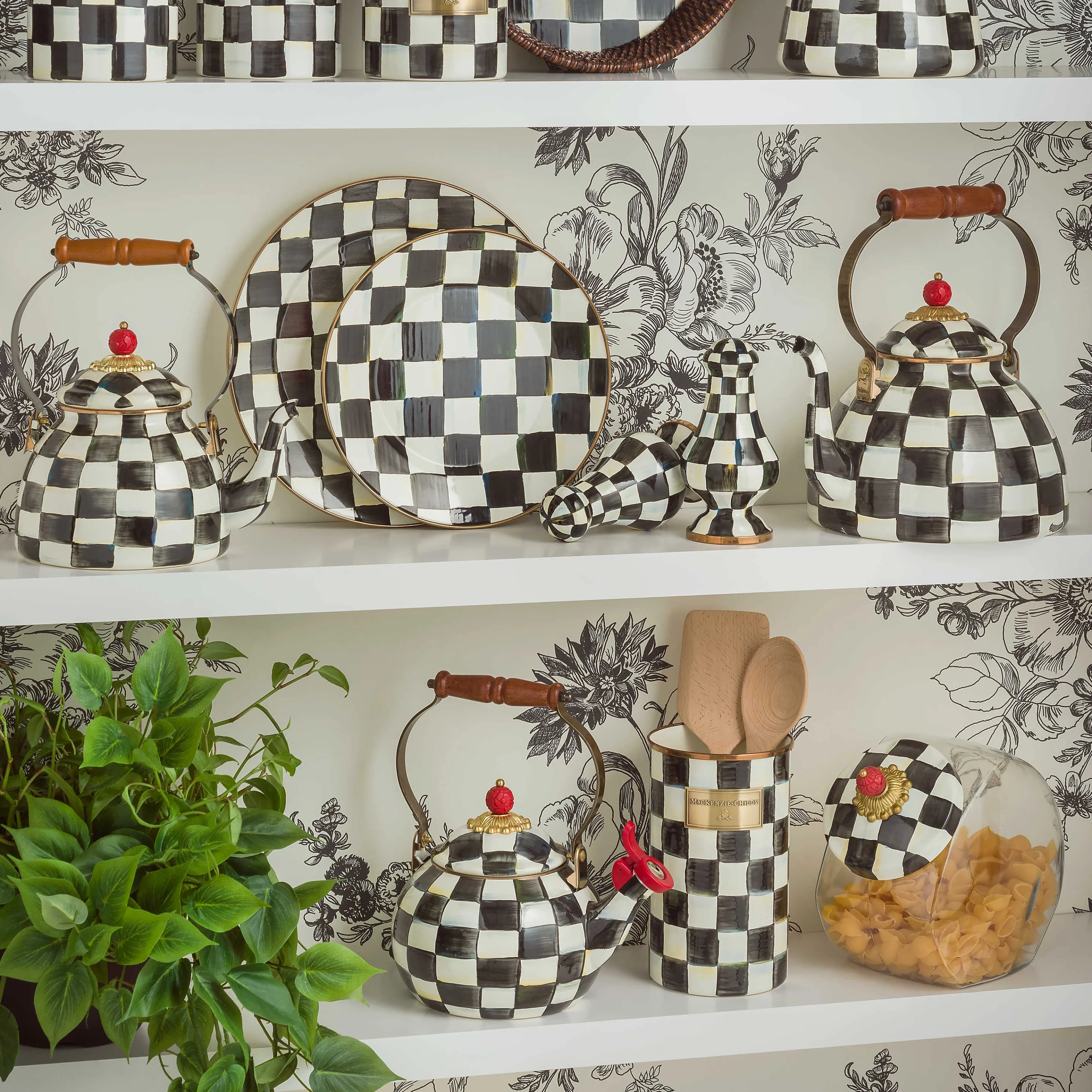 Courtly Check Enamel Whistling Tea Kettle