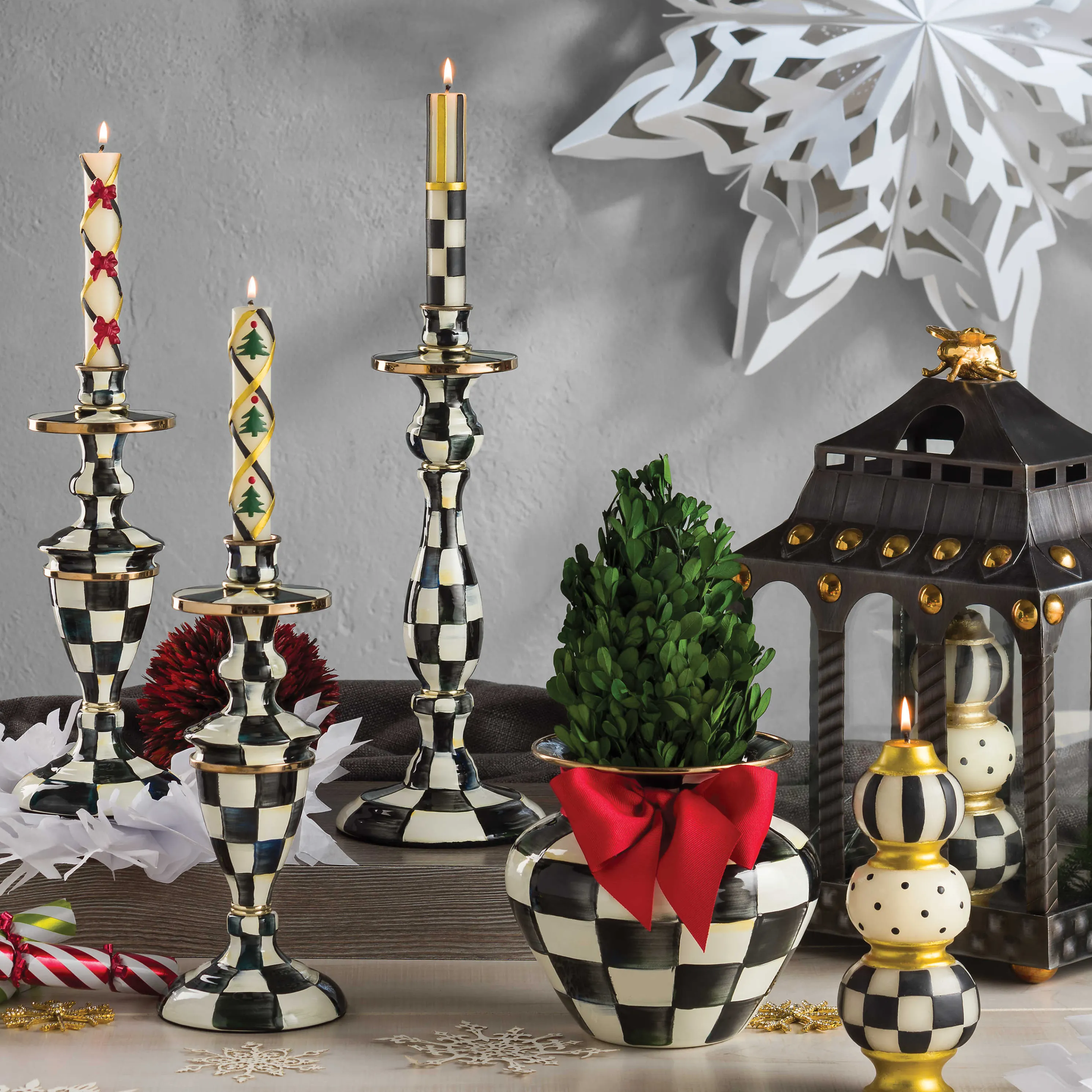 Courtly Check Enamel Large Vase - Red Bow