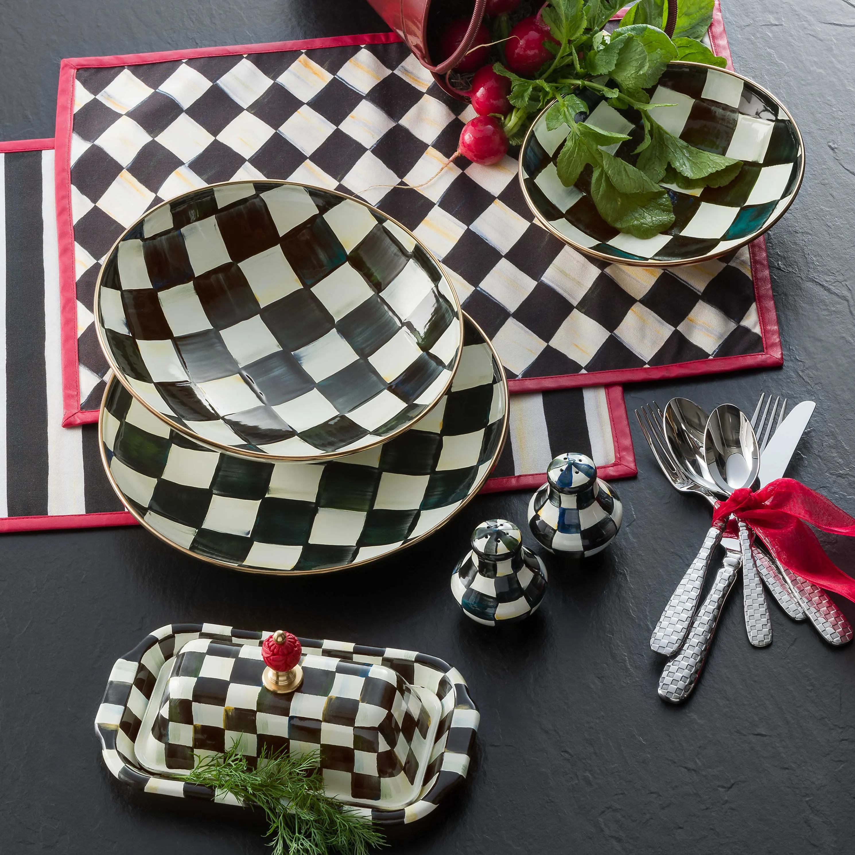 Courtly Check Enamel Salt & Pepper Shakers