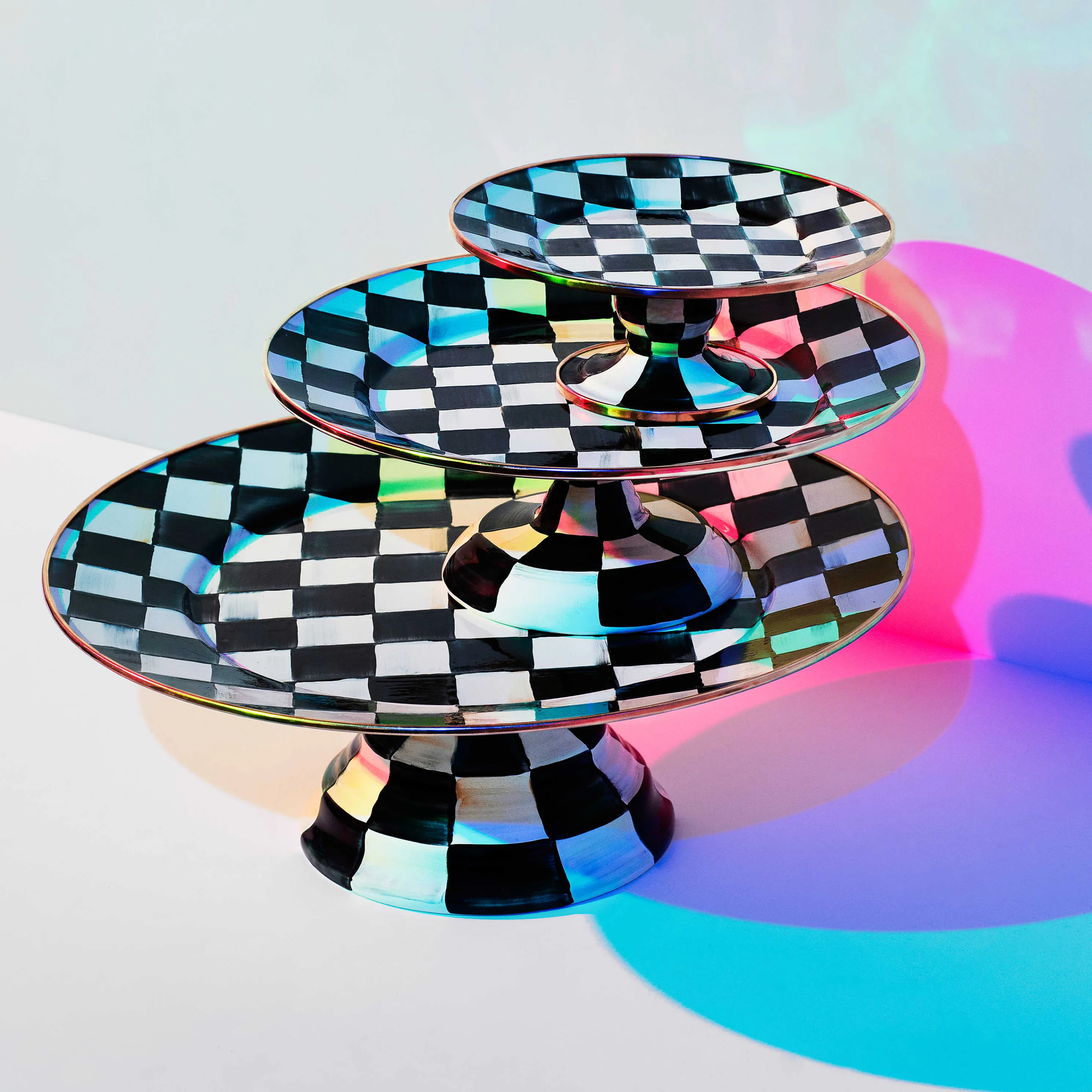 Courtly Check Enamel Pedestal Platter - Mini