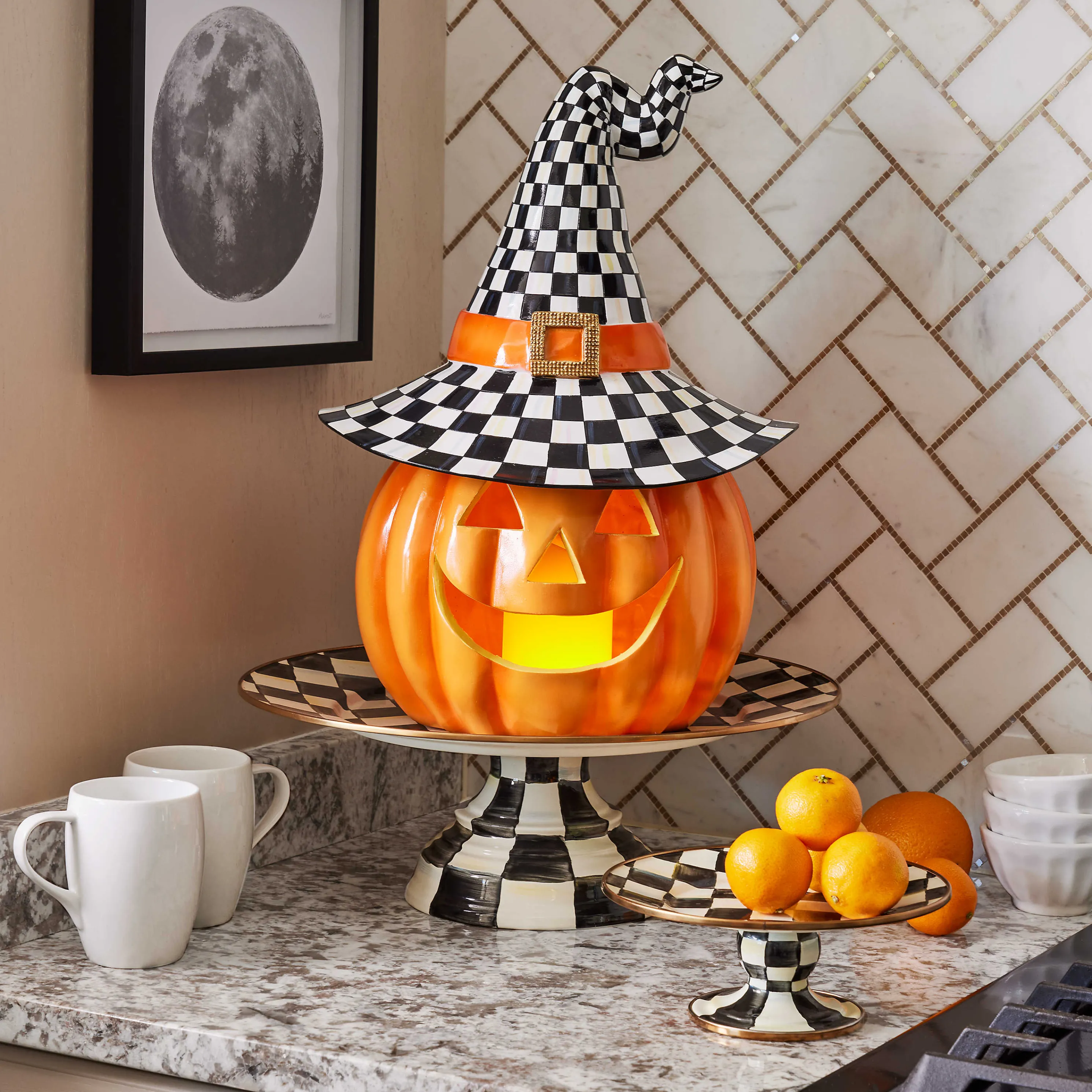 Courtly Check Enamel Pedestal Platter - Mini