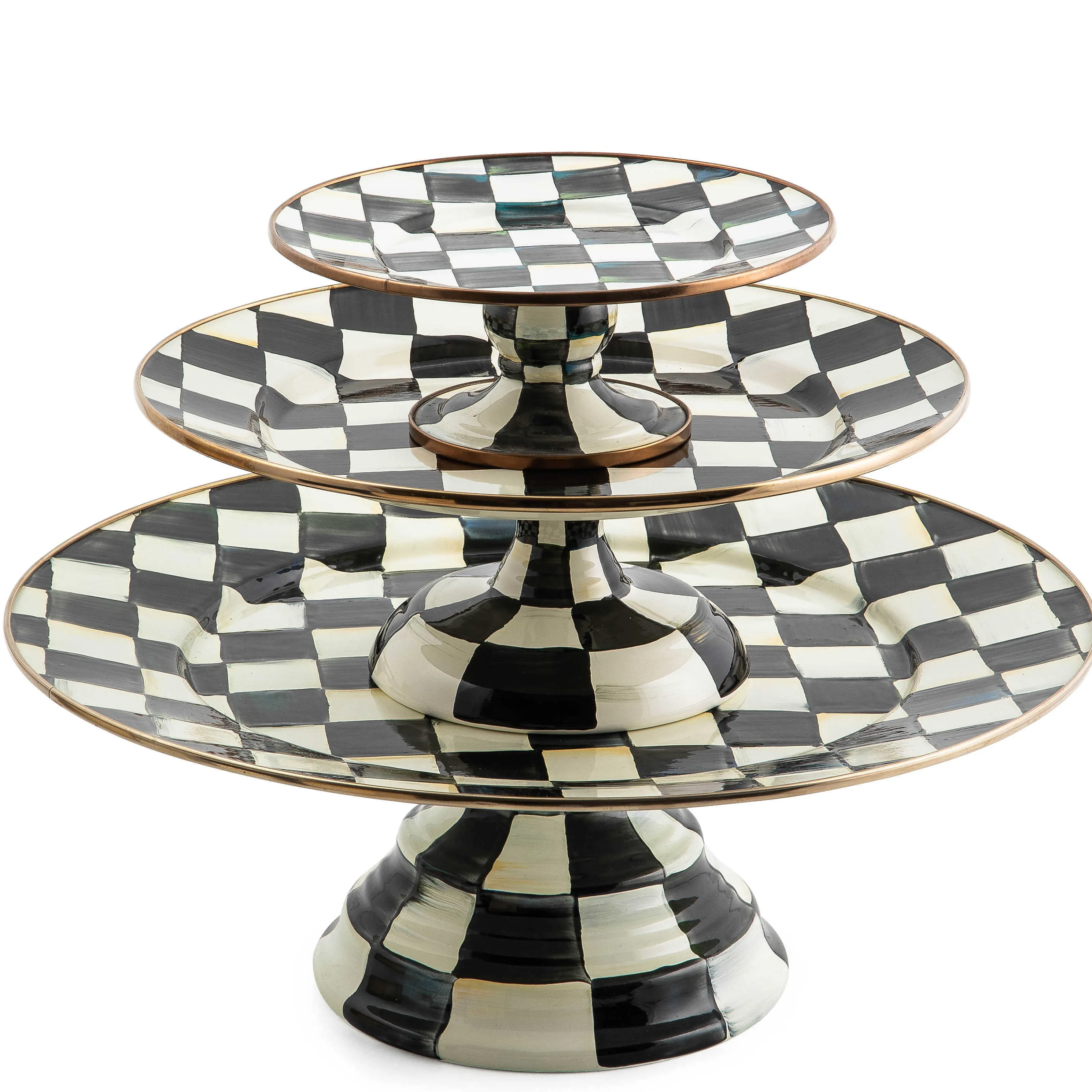 Courtly Check Enamel Pedestal Platter - Mini