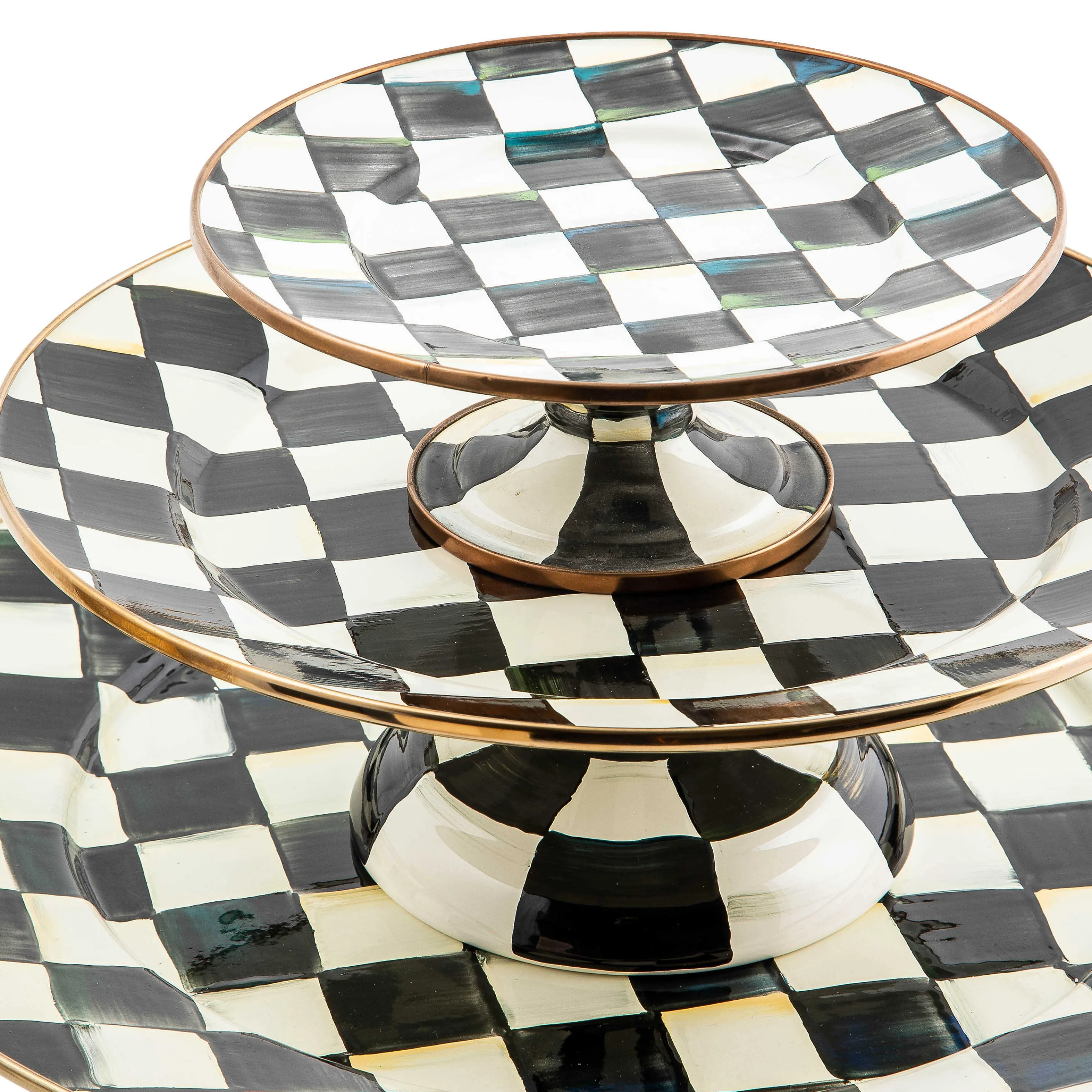 Courtly Check Enamel Pedestal Platter - Mini