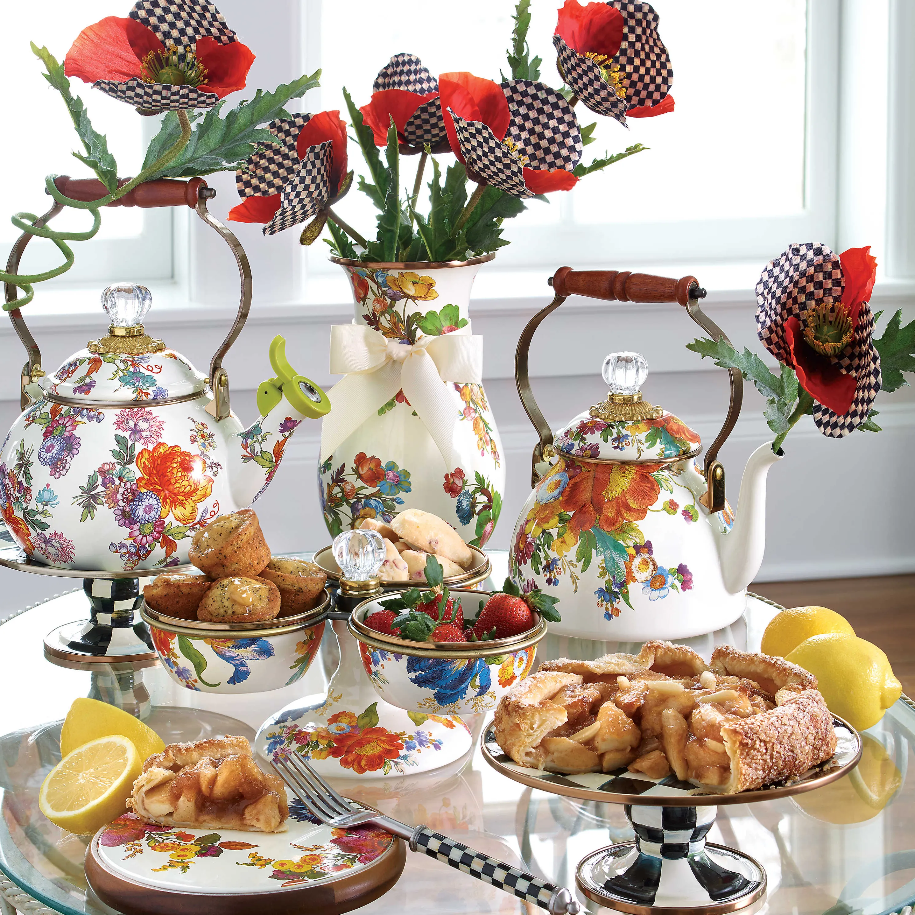 Courtly Check Enamel Pedestal Platter - Mini