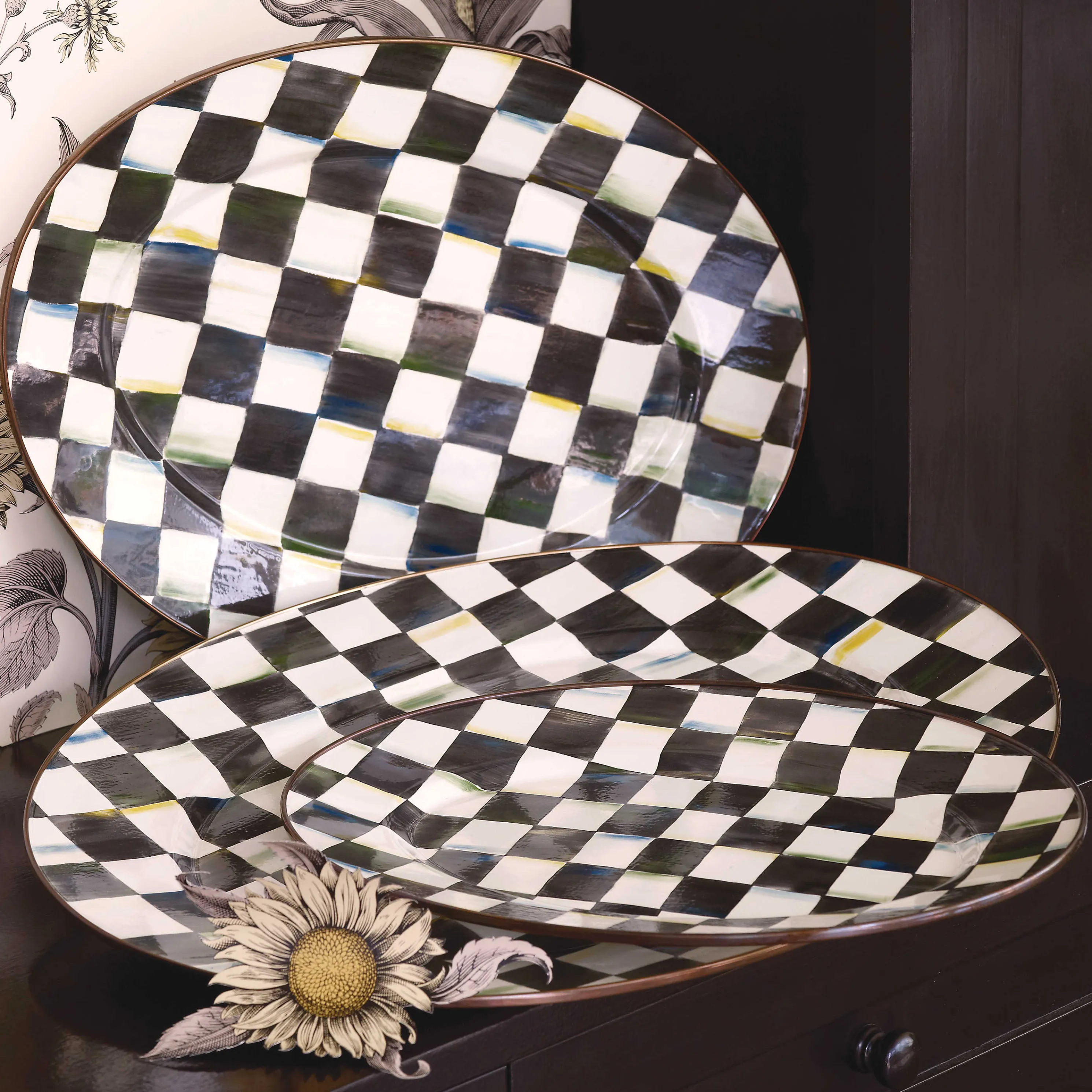 Courtly Check Enamel Oval Platter - Medium