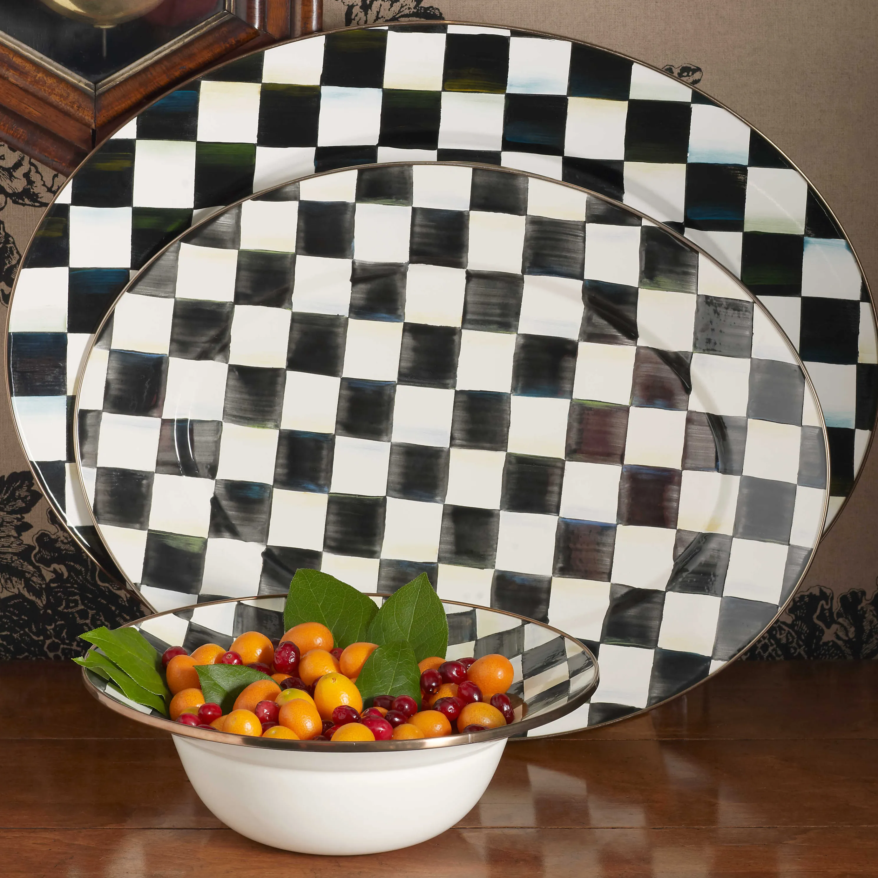 Courtly Check Enamel Oval Platter - Medium