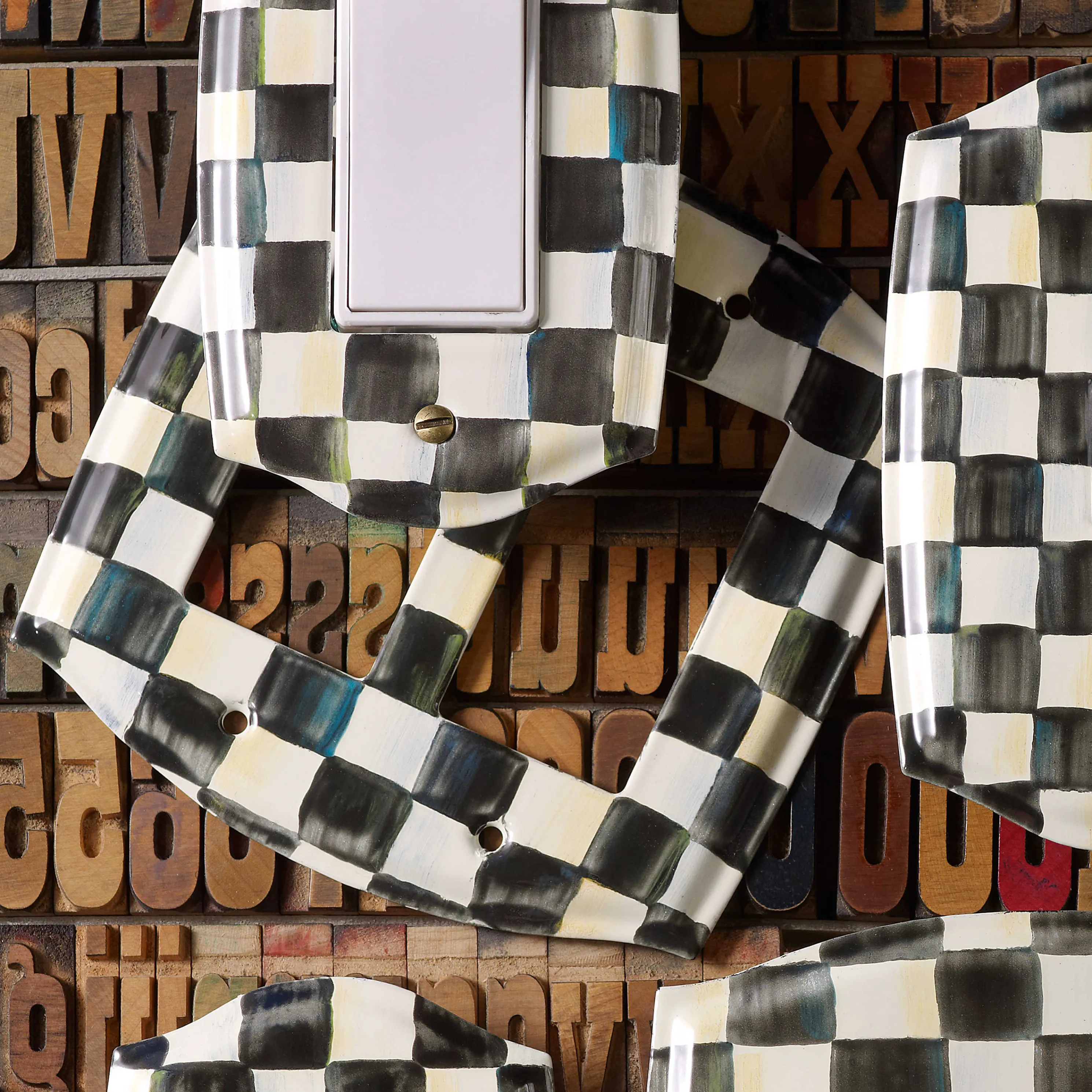 Courtly Check Enamel Switch Plate - Double Rocker