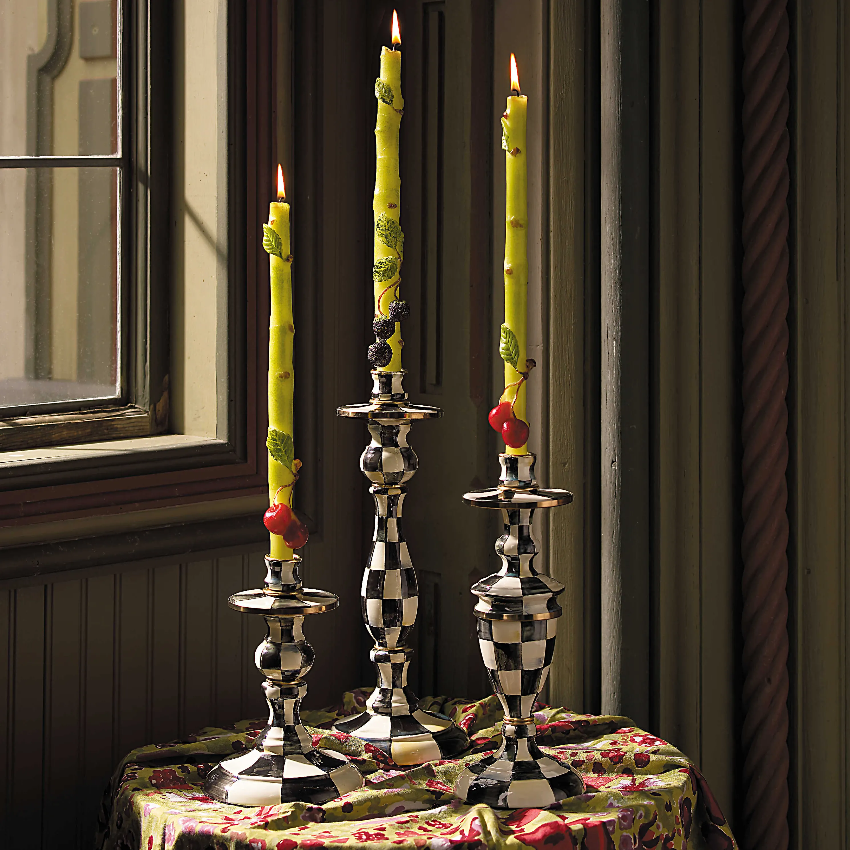 Courtly Check Enamel Candlestick - Small