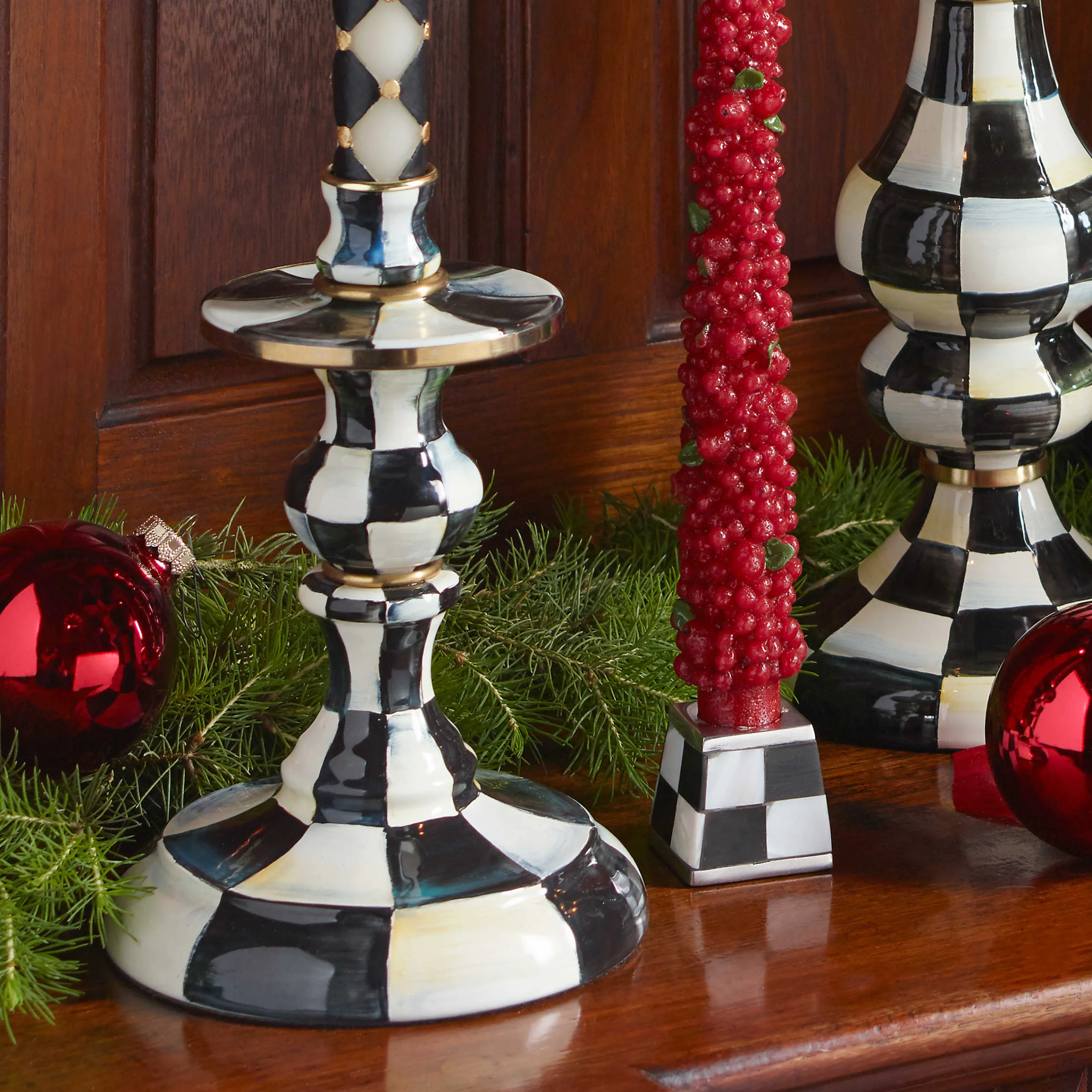 Courtly Check Enamel Candlestick - Small