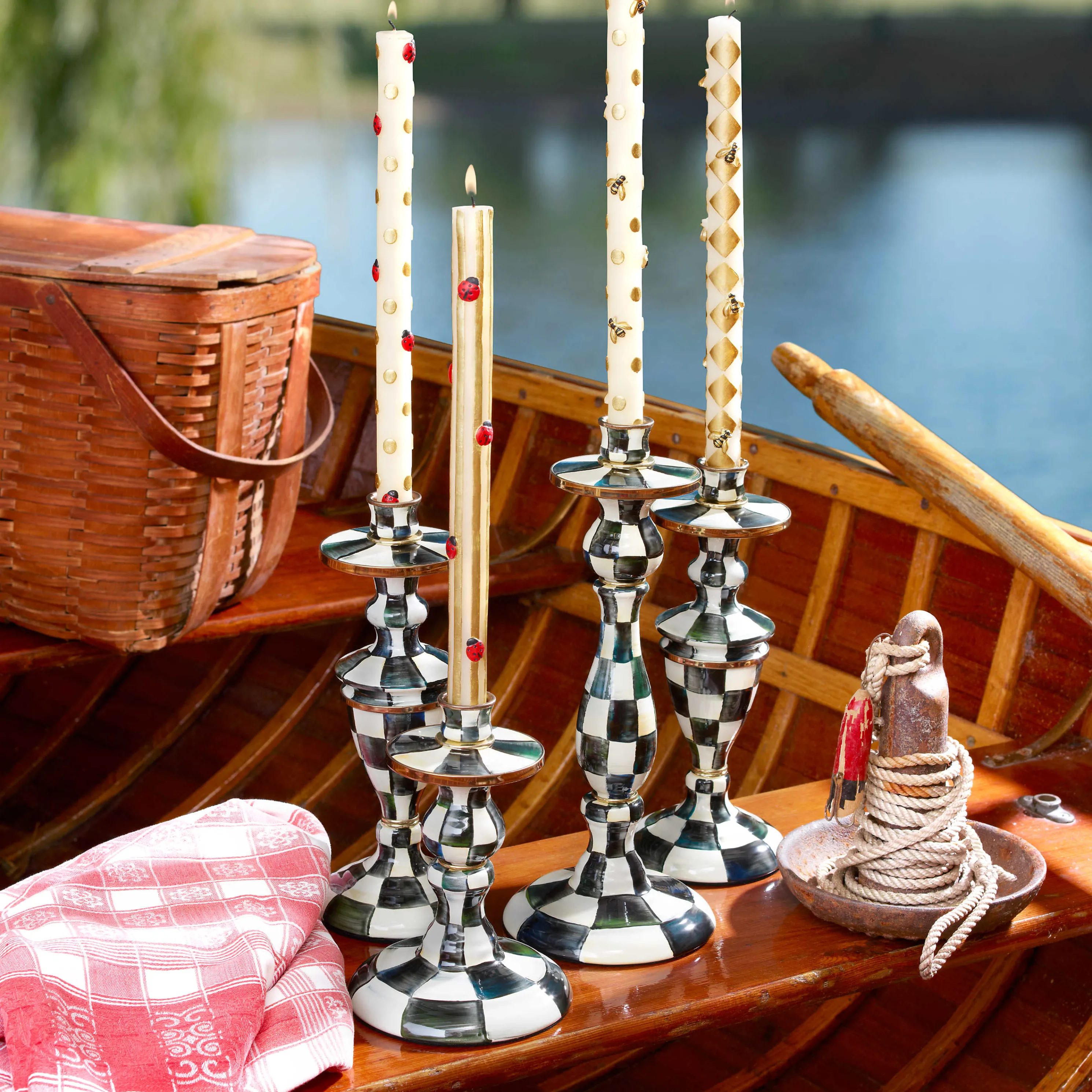 Courtly Check Enamel Candlestick - Large