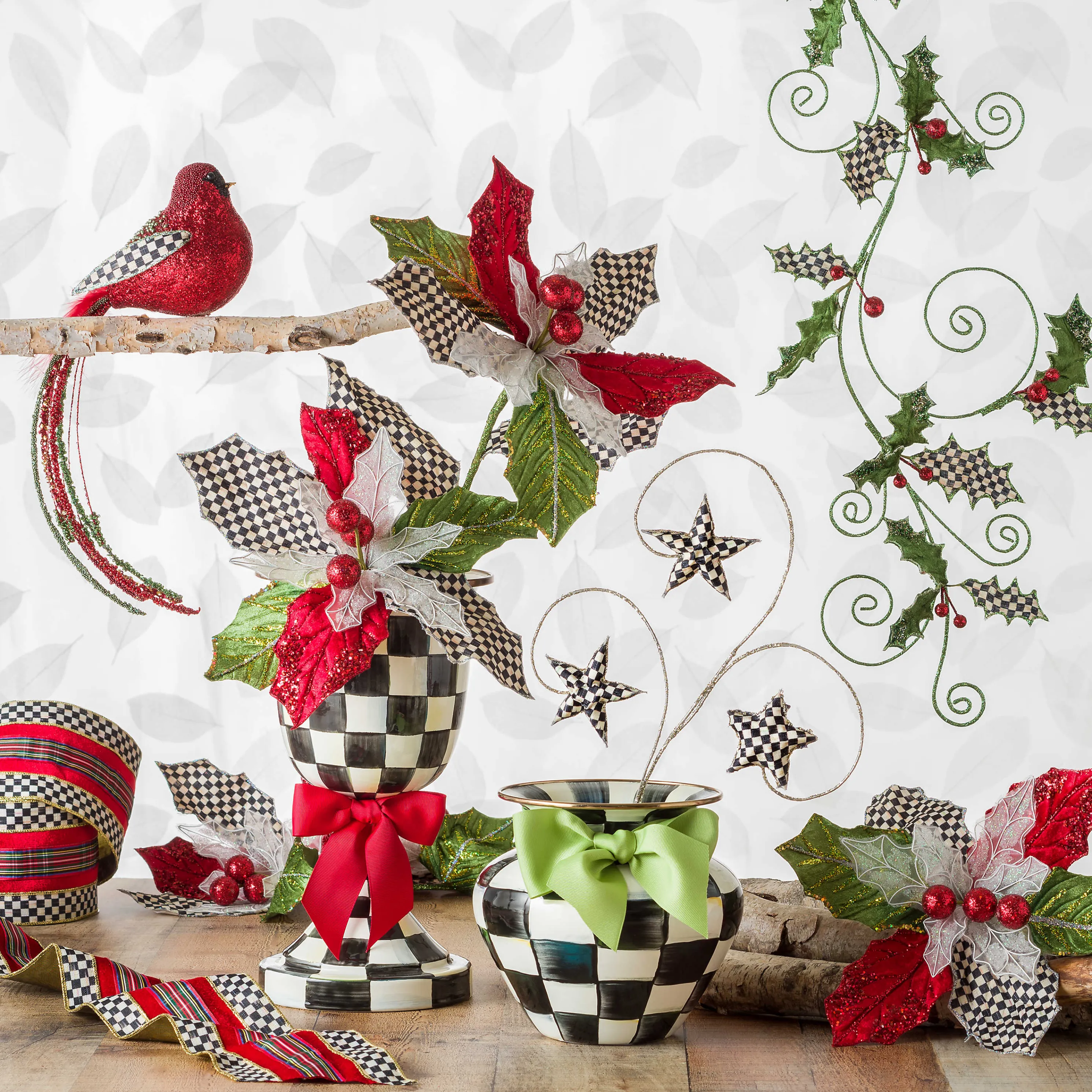 Courtly Check Enamel Large Vase - Green Bow