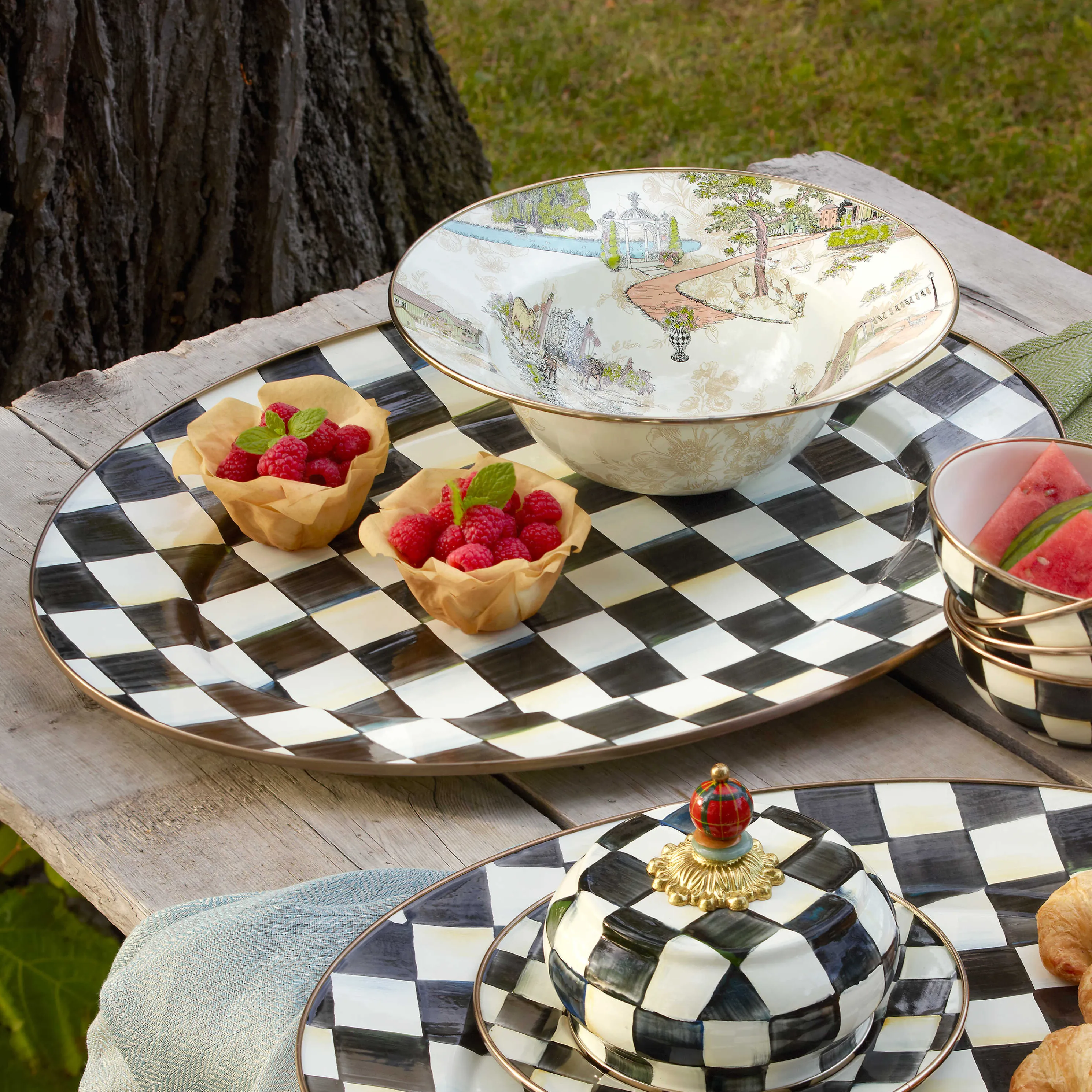 Courtly Check Enamel Oval Platter - Large