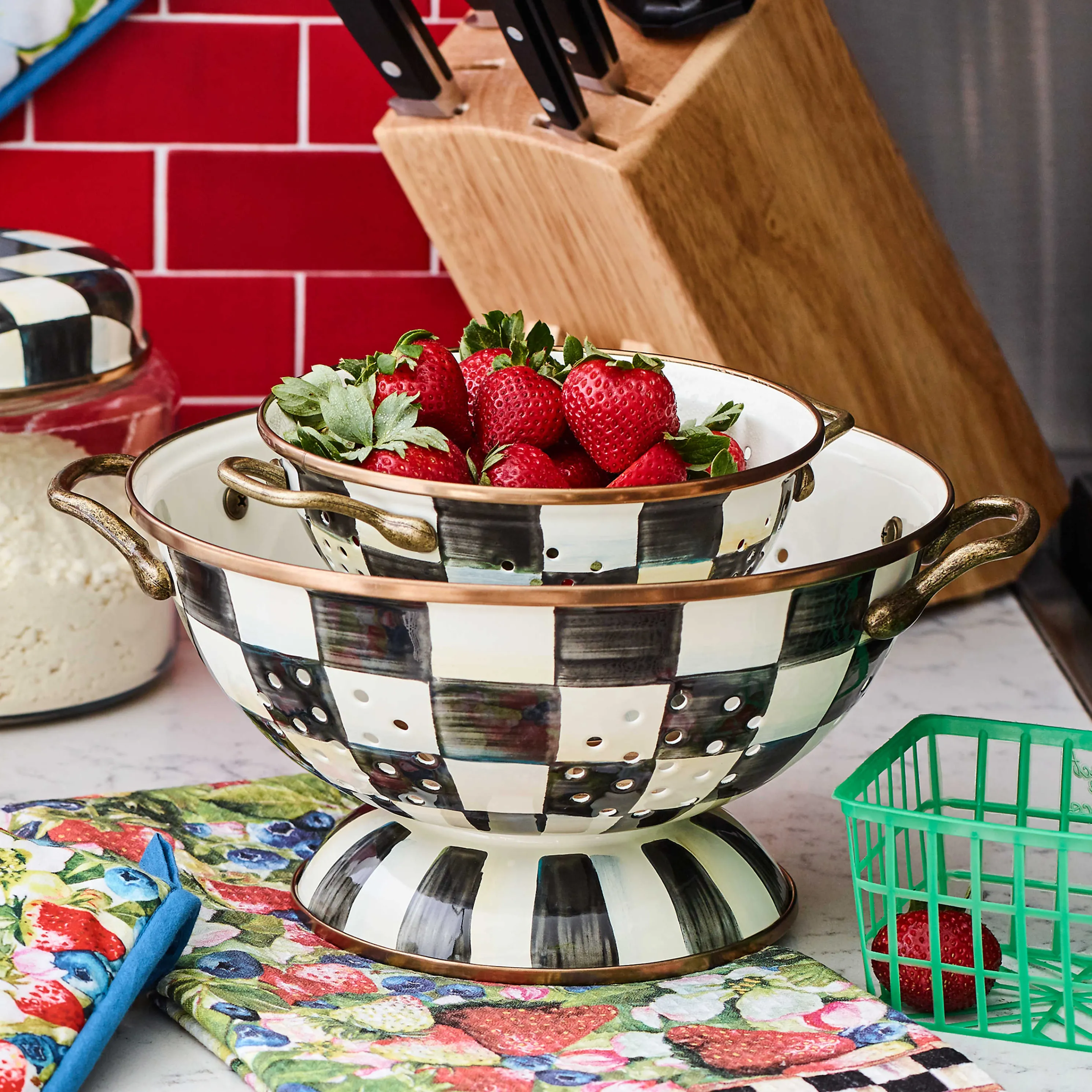 Courtly Check Enamel Colander - Small