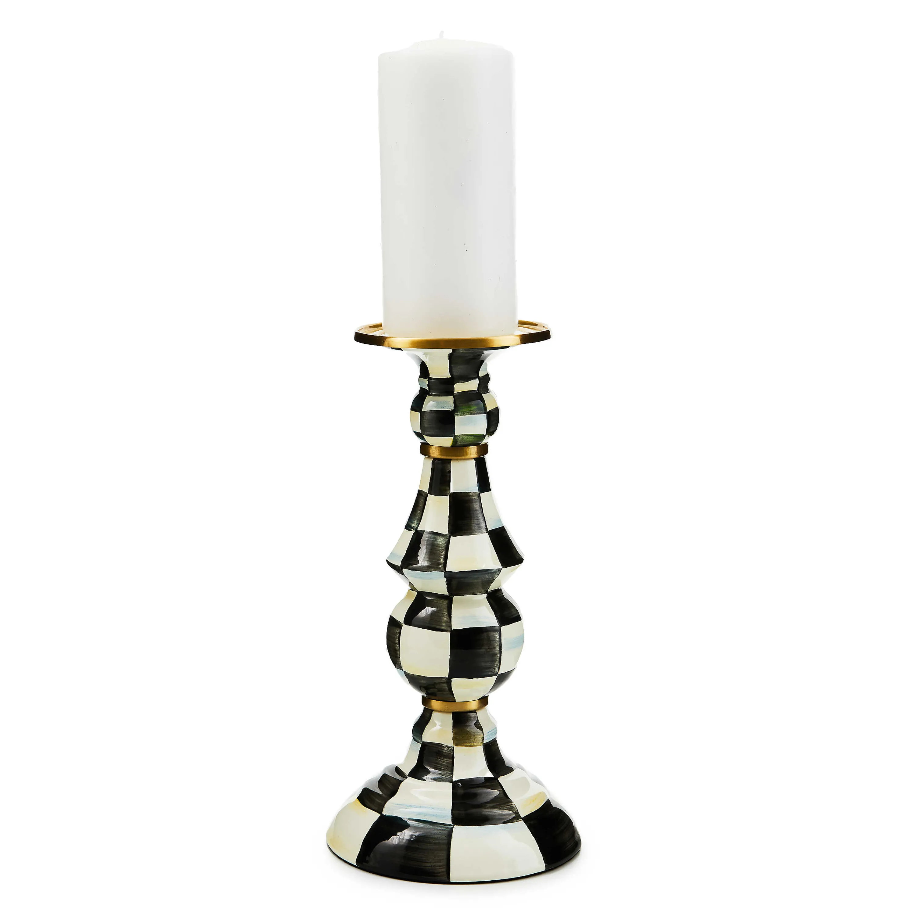 Courtly Check Enamel Pillar Candlestick - Large
