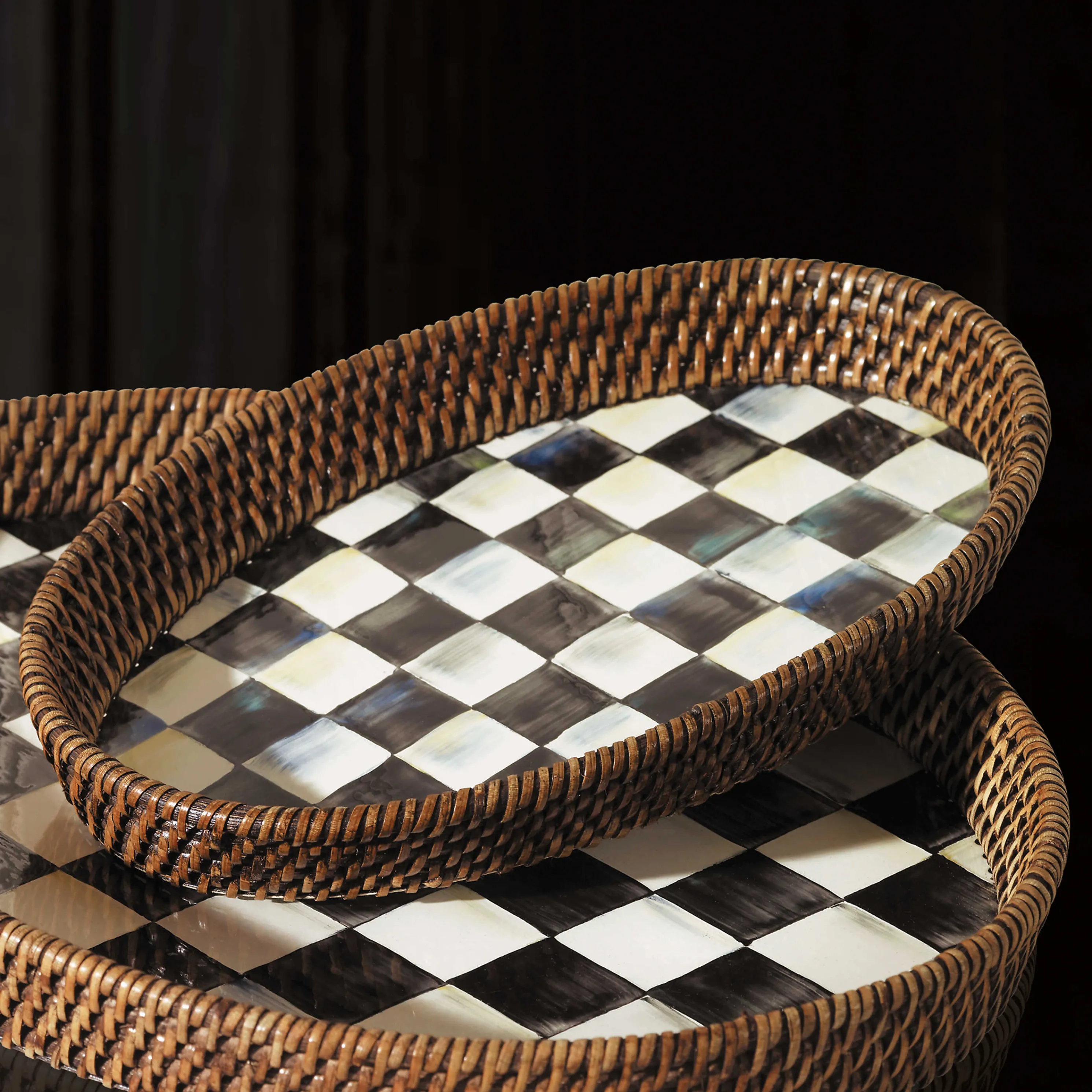 Courtly Check Rattan & Enamel Tray - Small