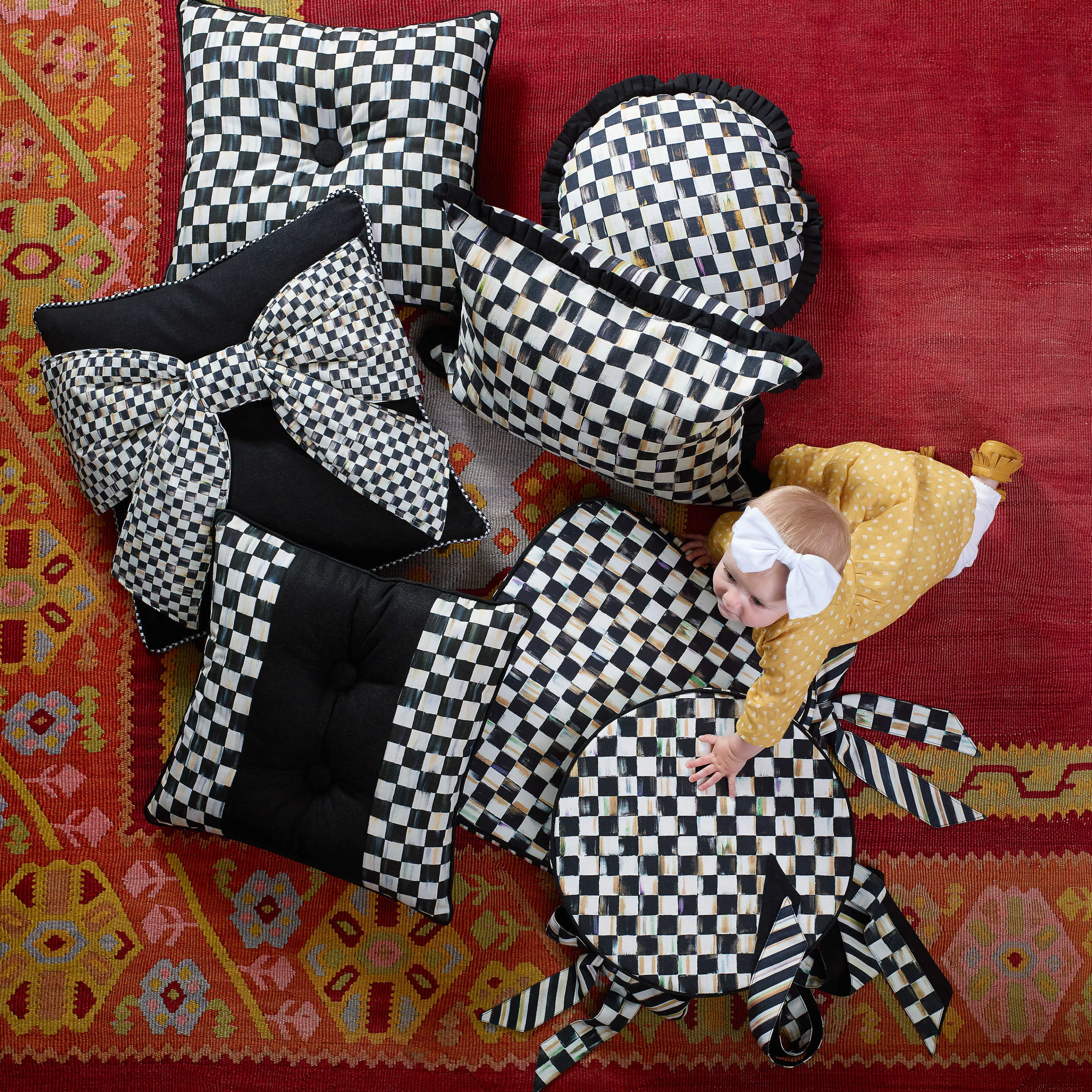 Courtly Check Ruffled Square Pillow