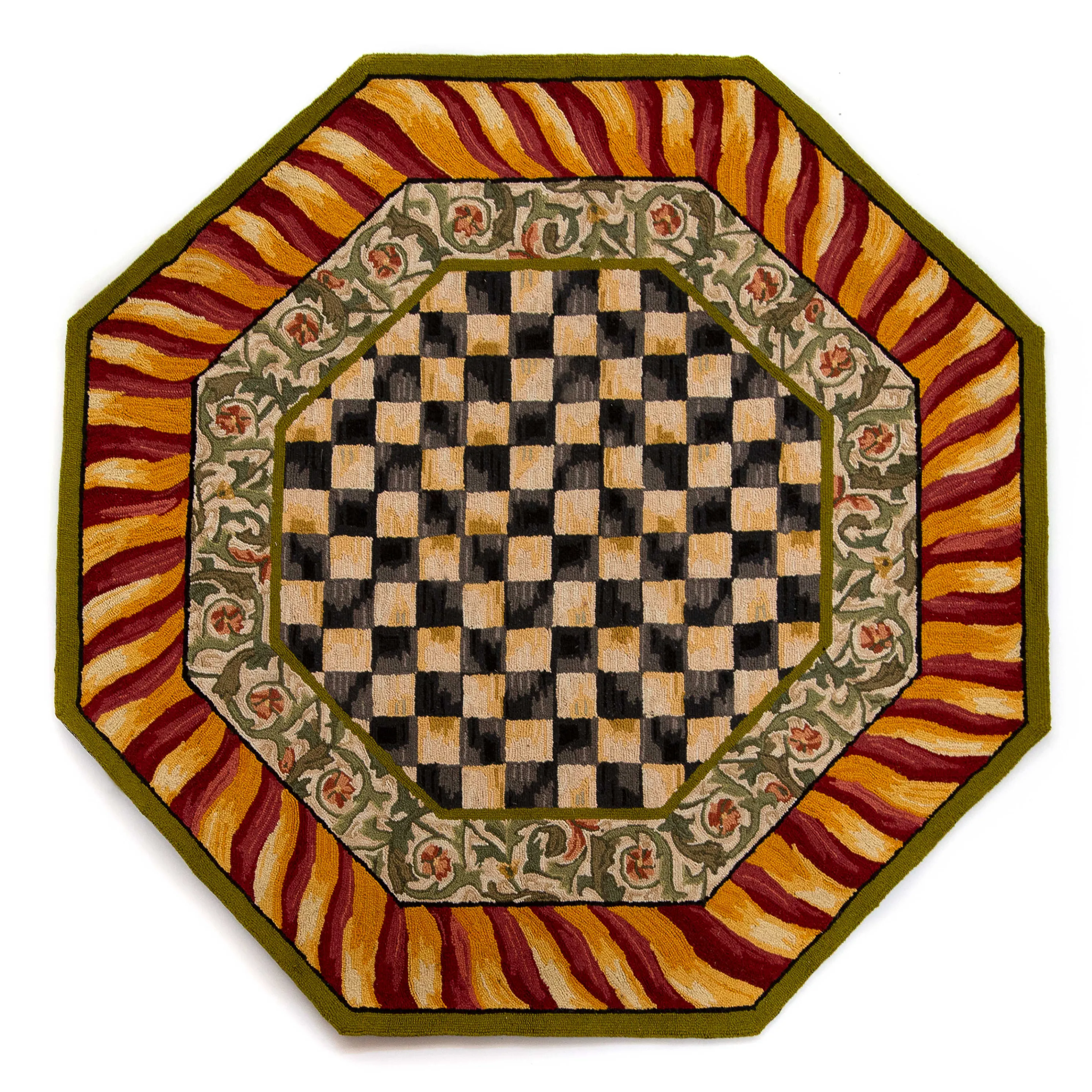 Courtly Check Rug - 6' Octagon - Red & Gold