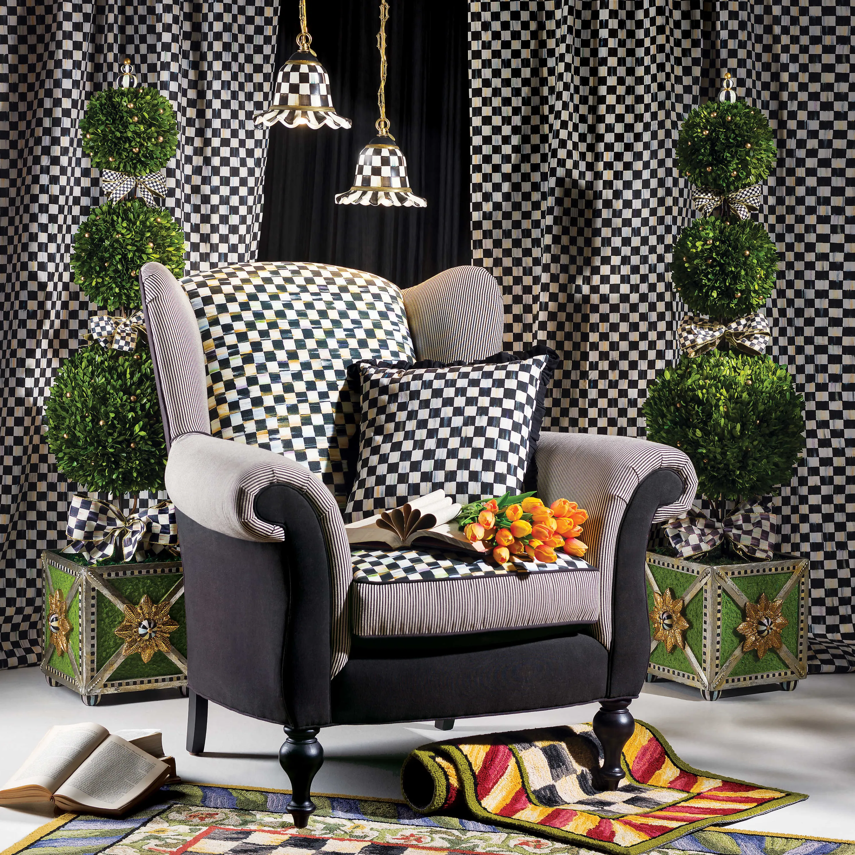 Courtly Check Rug - 5' X 8' - Red & Gold