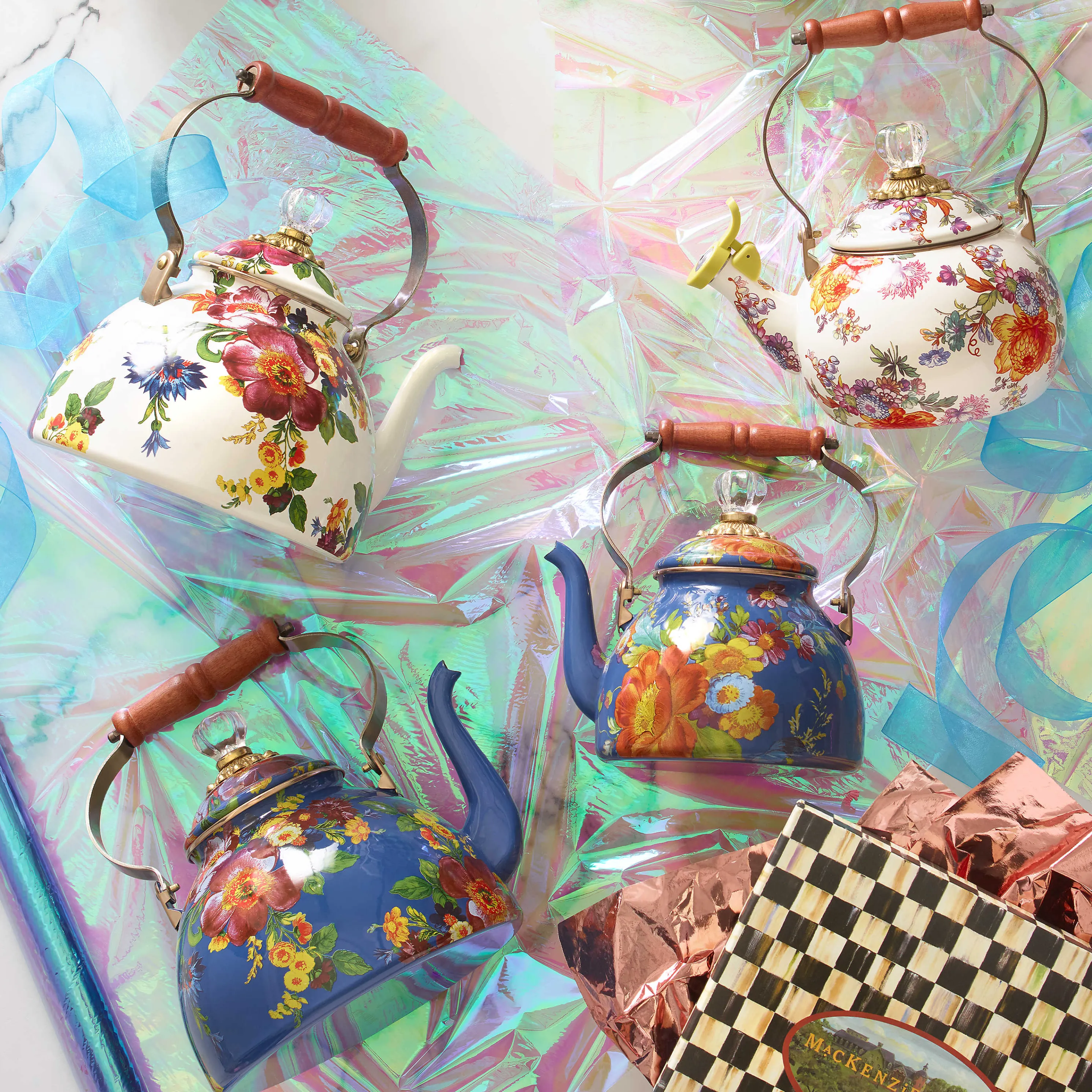 Flower Market 3 Quart Tea Kettle - Lapis