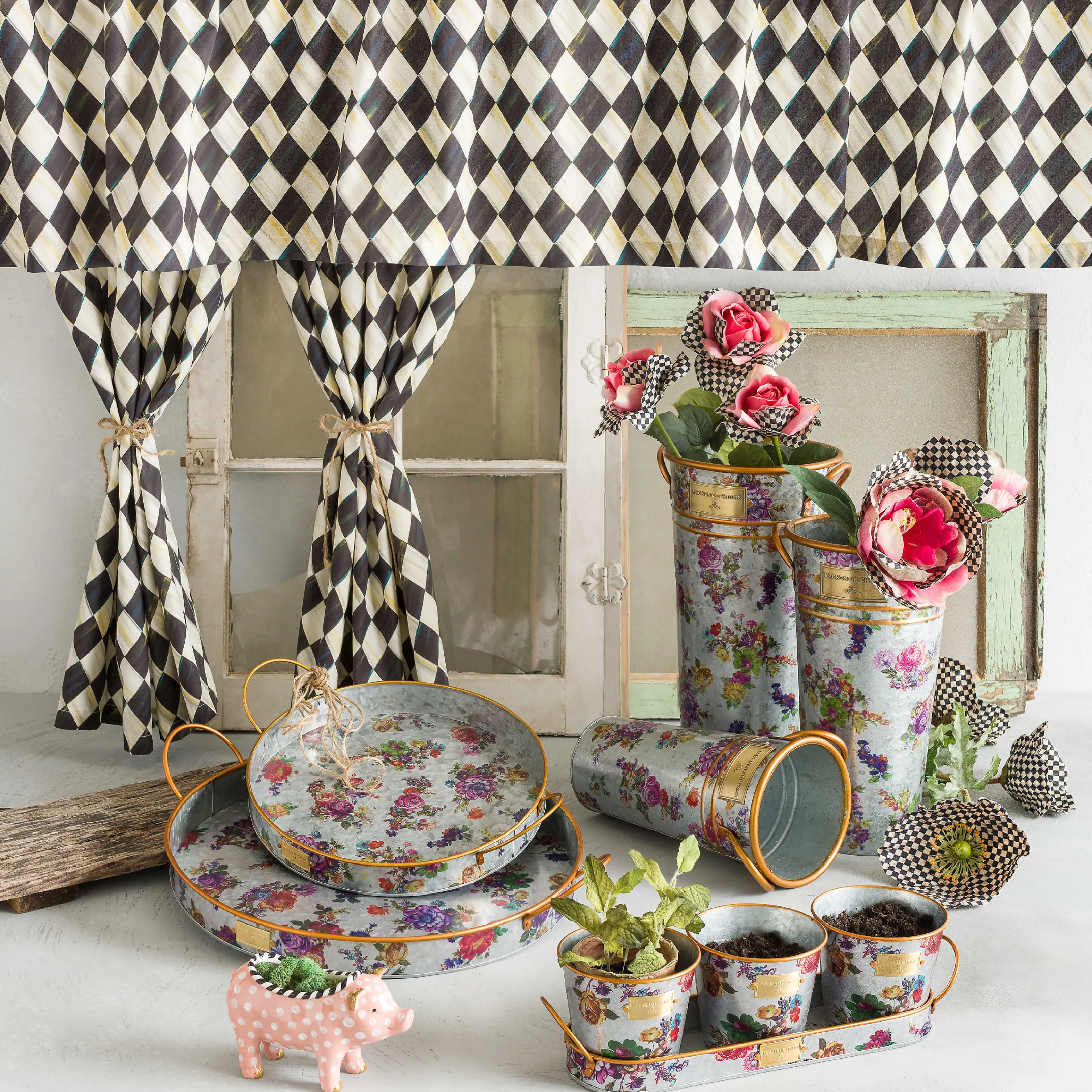 Flower Market Galvanized Herb Pots With Tray - Set Of 3