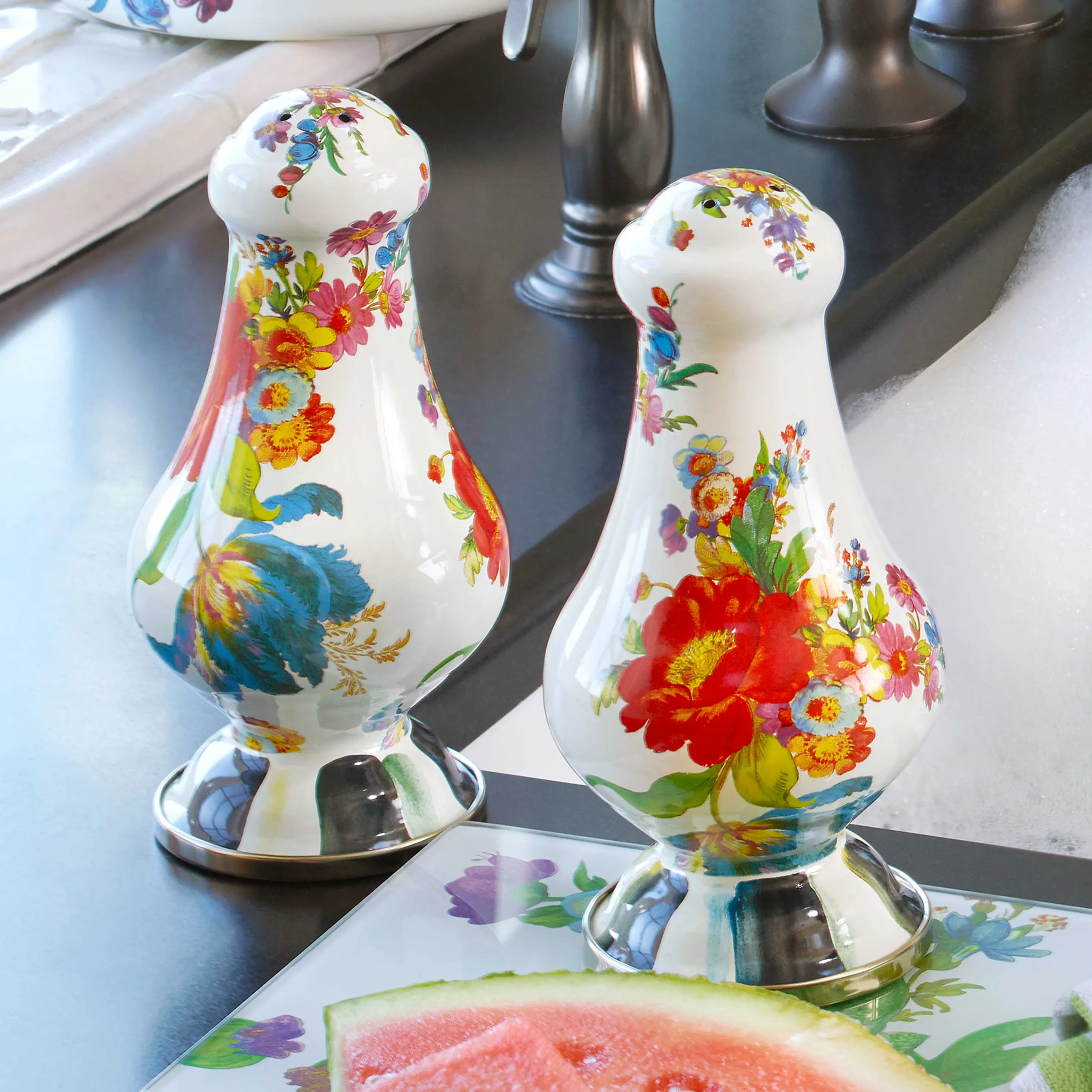 Flower Market Large Salt & Pepper Shakers - White