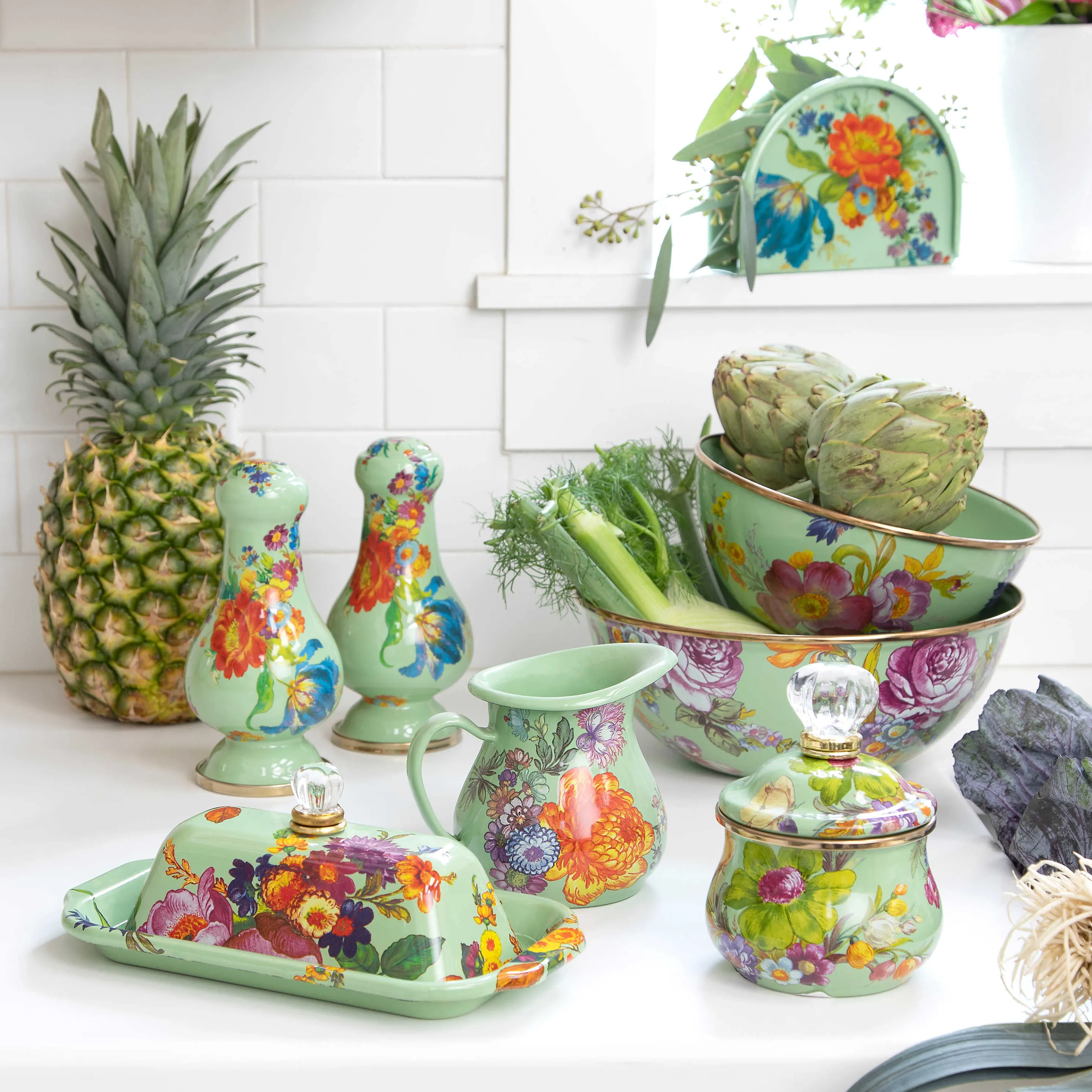 Flower Market Lidded Sugar Bowl - Green