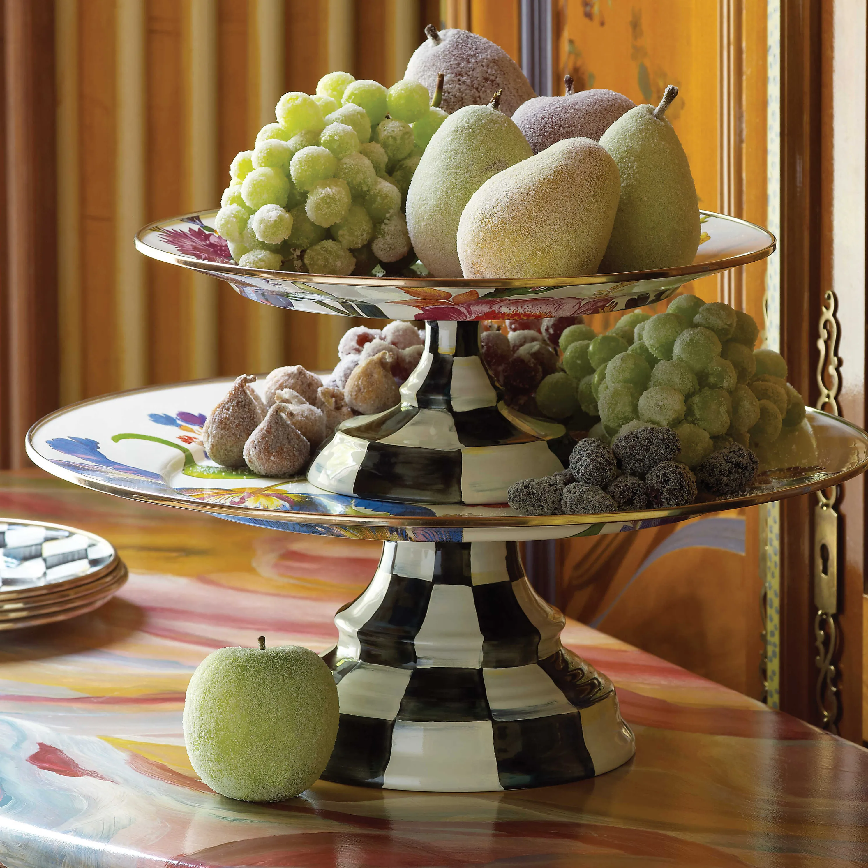 Flower Market Small Pedestal Platter - White