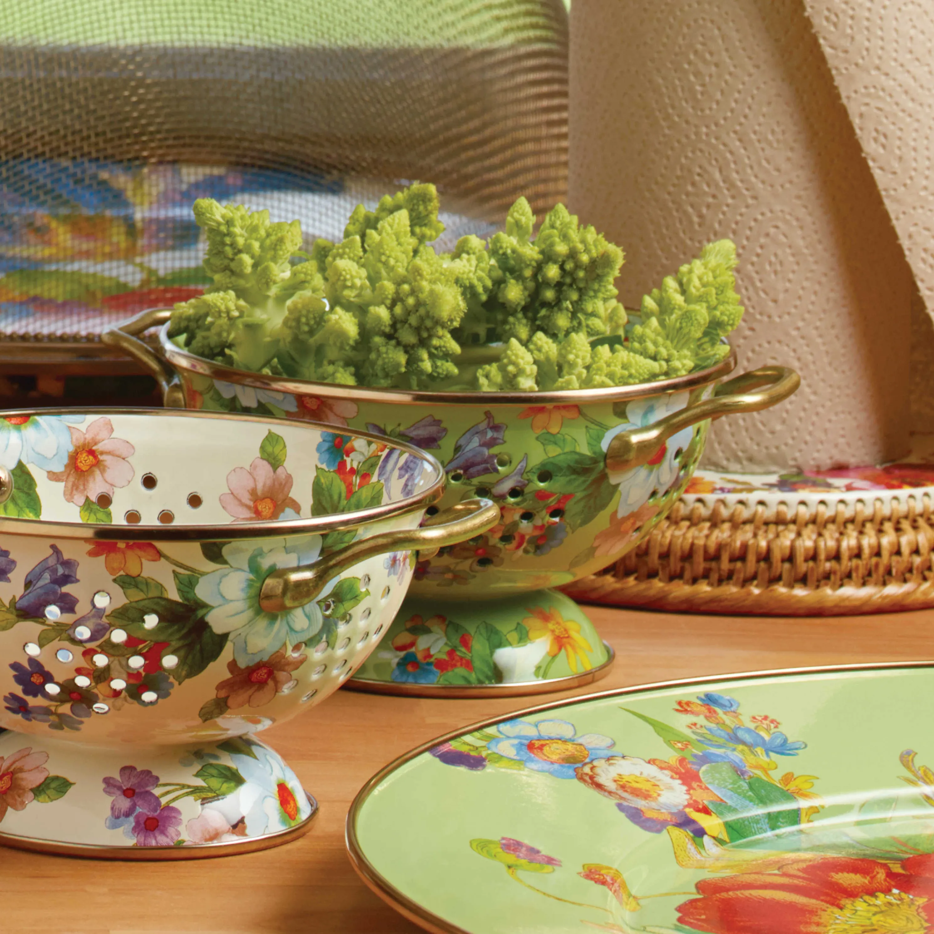 Flower Market Small Colander - Green