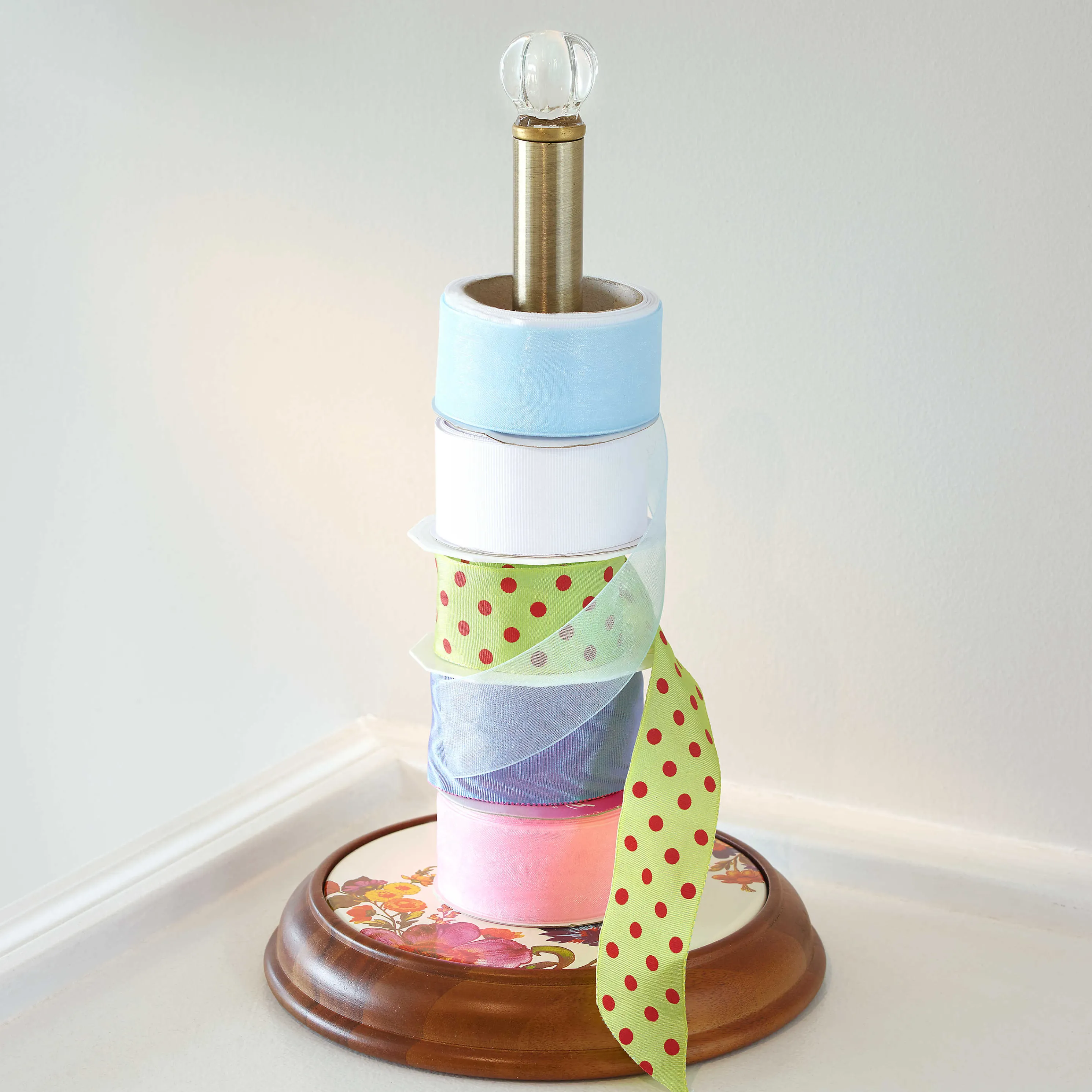 Flower Market Wood Paper Towel Holder - White