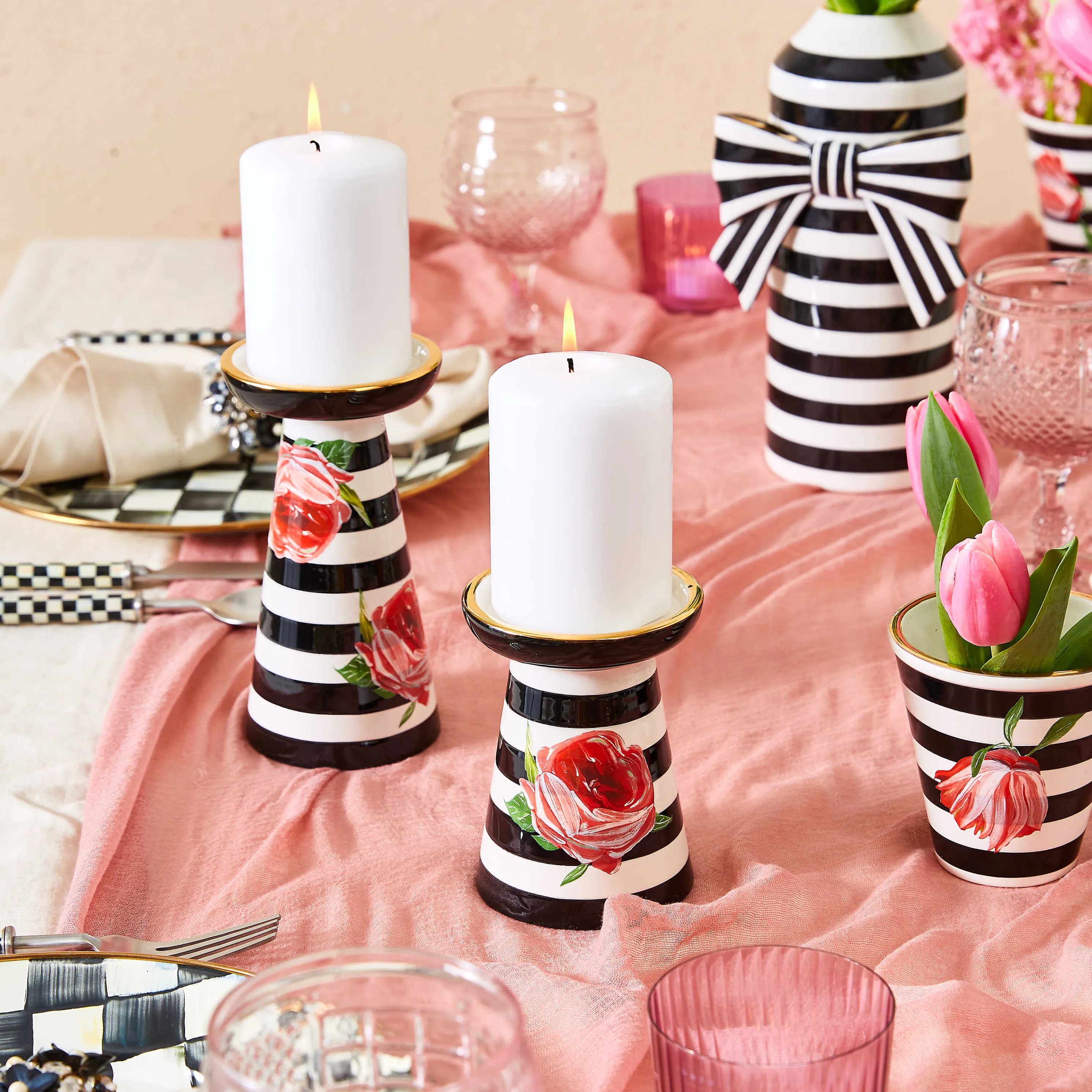 Flower Show Pillar Candle Holders - Set Of 2