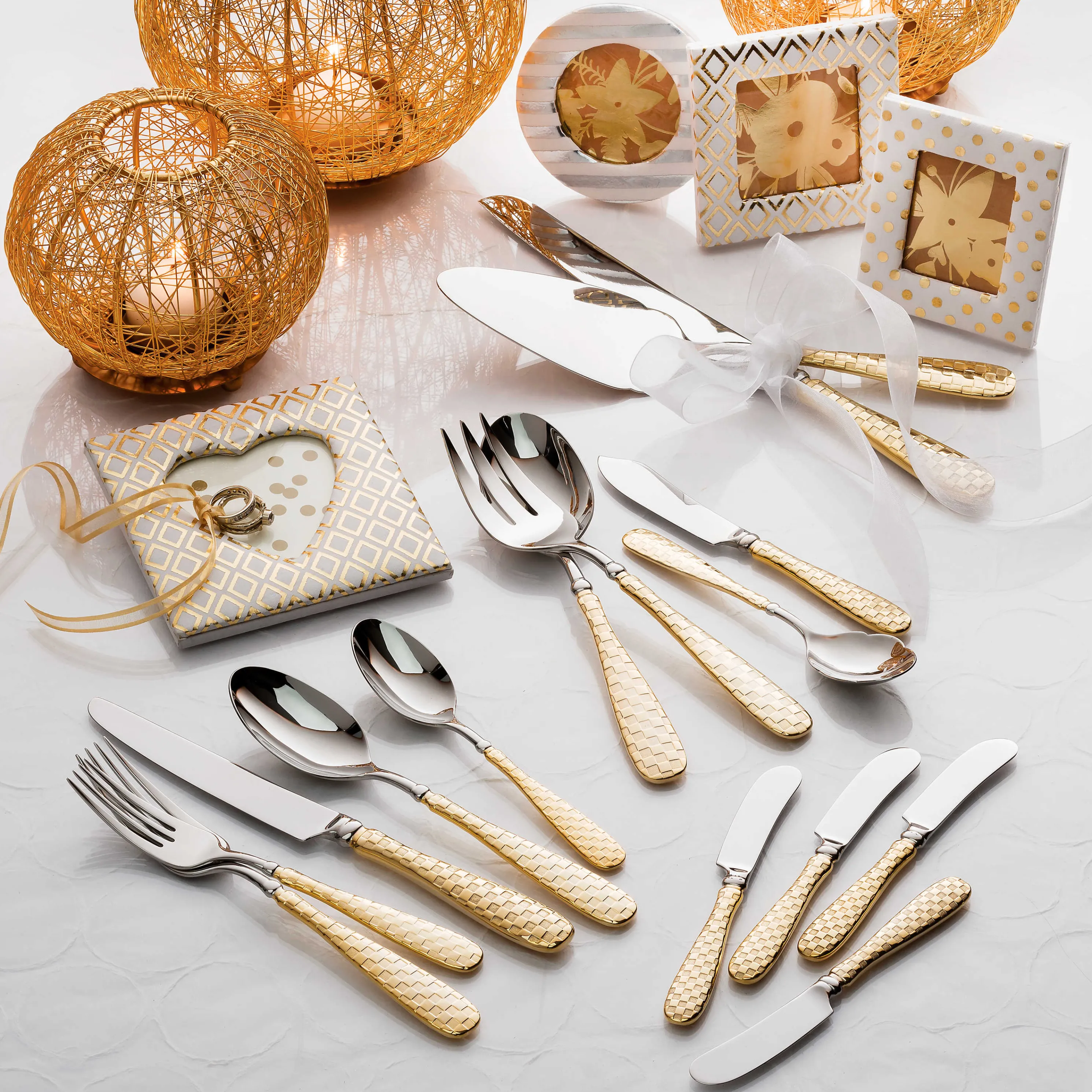 Gold Check Flatware - 5-Piece Place Setting
