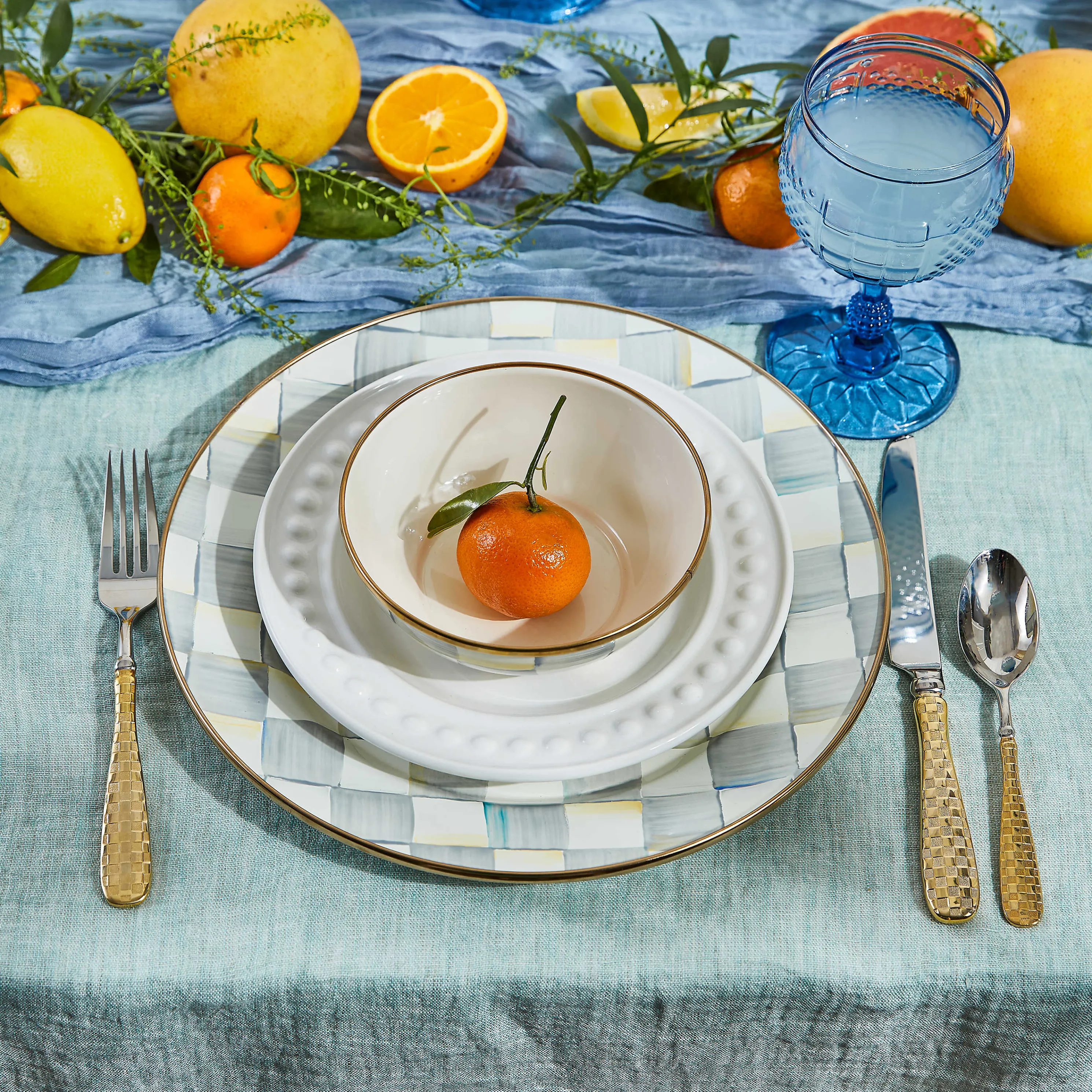 Gold Check Flatware - 5-Piece Place Setting