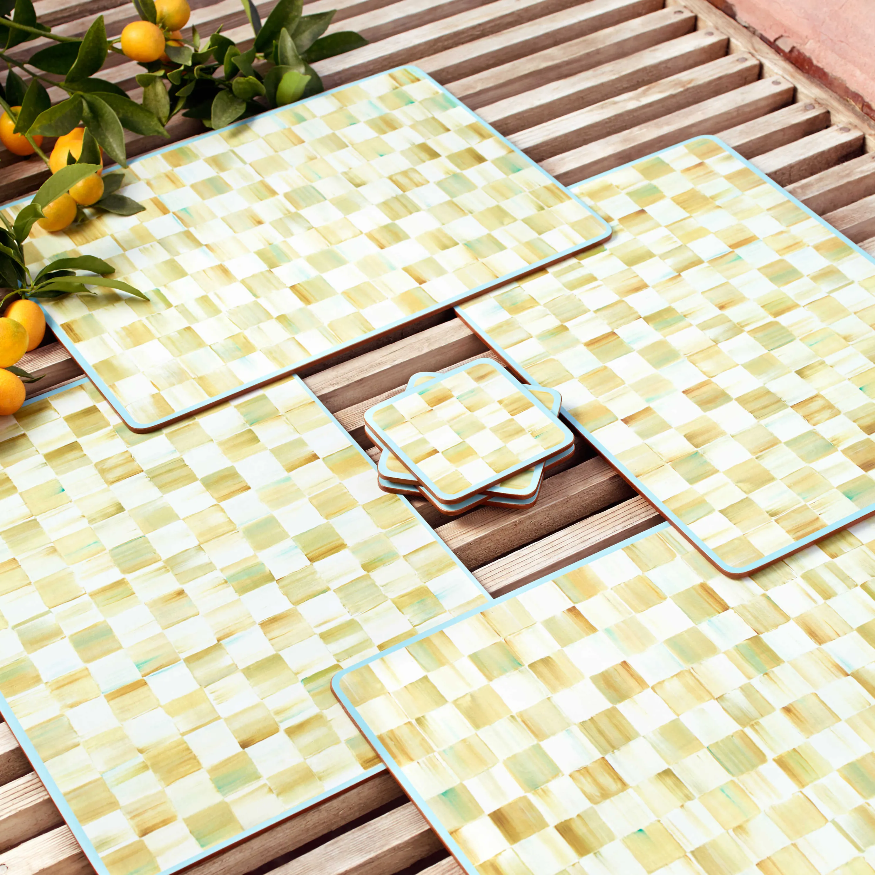 Parchment Check Cork Back Placemats - Set Of 4