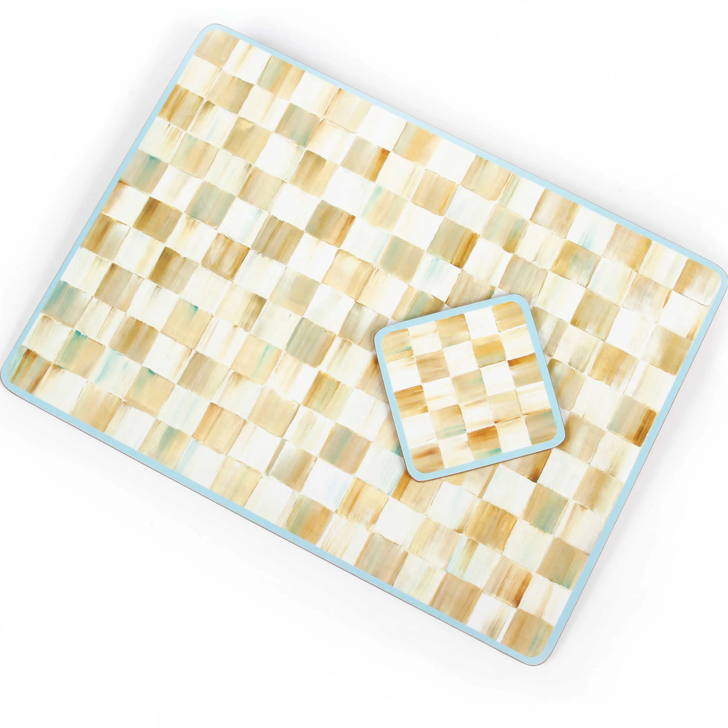 Parchment Check Cork Back Placemats - Set Of 4