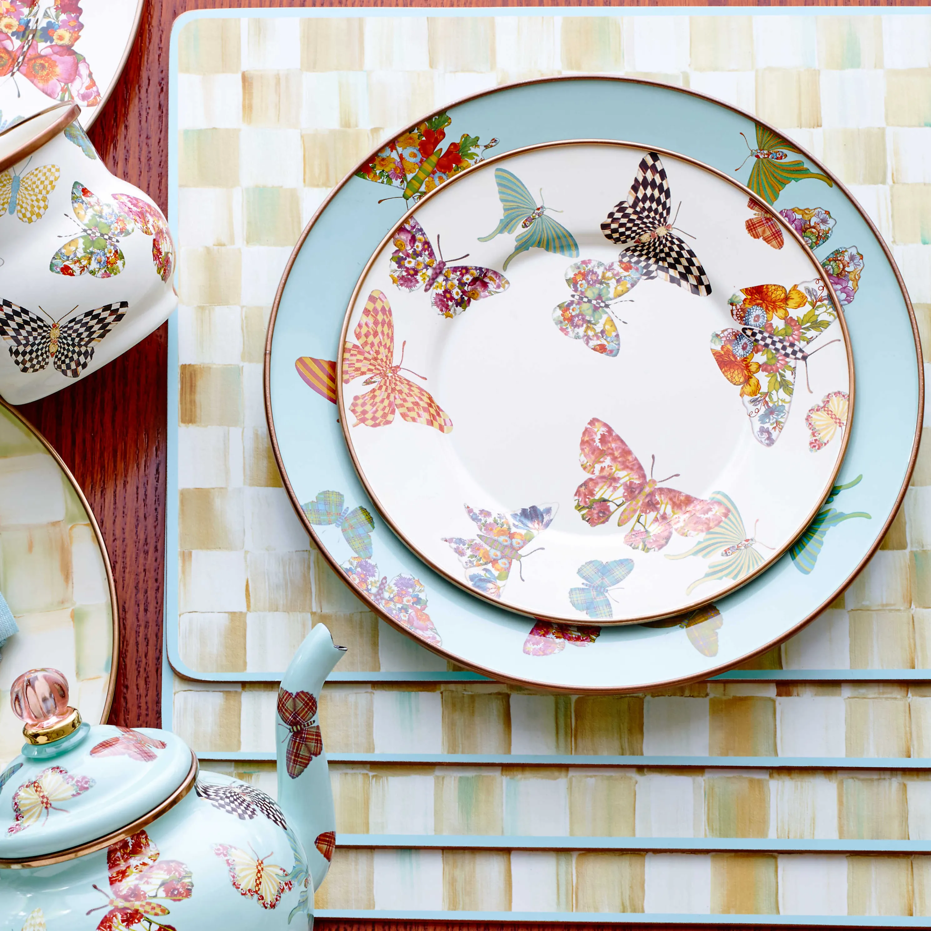 Parchment Check Cork Back Placemats - Set Of 4