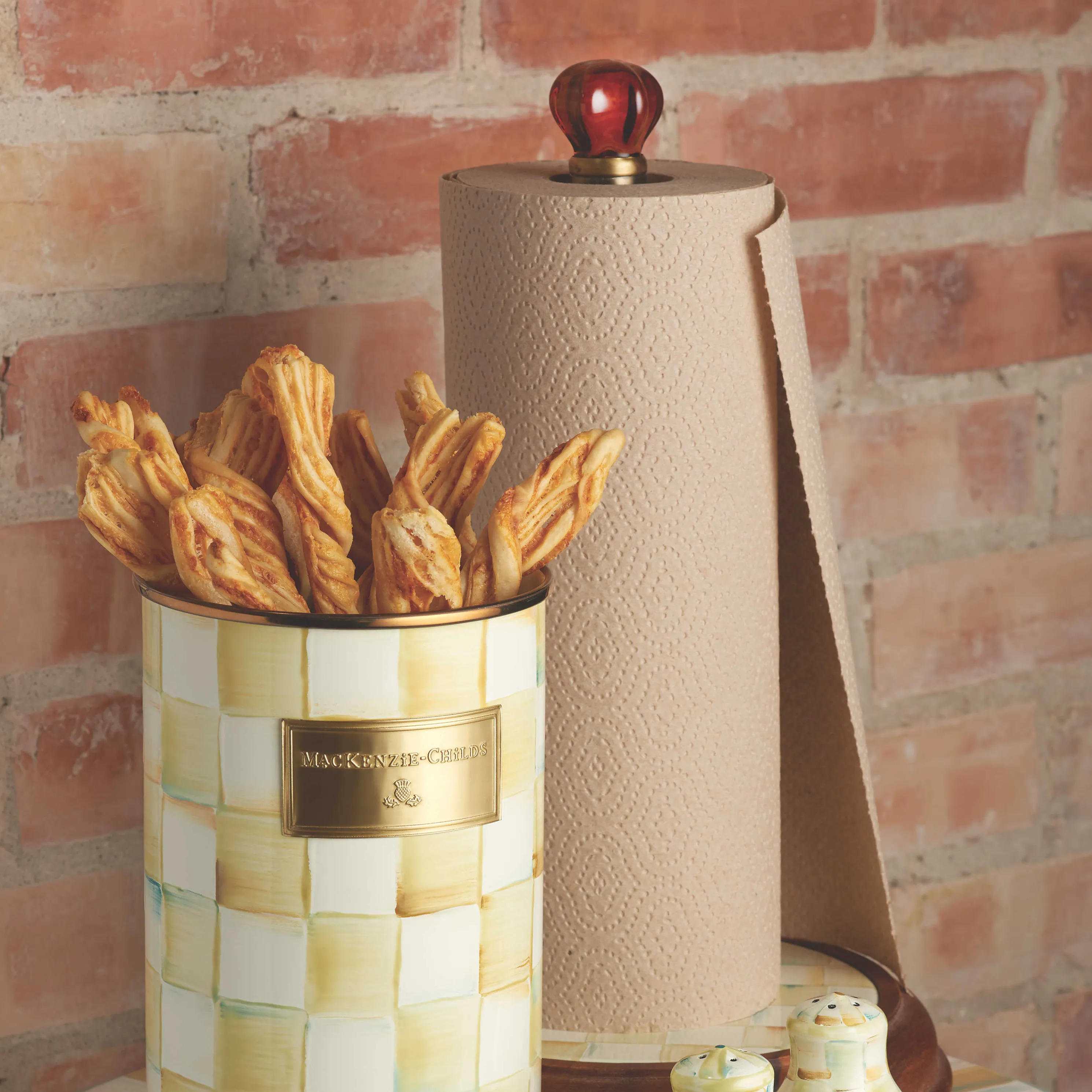 Parchment Check Enamel Utensil Holder