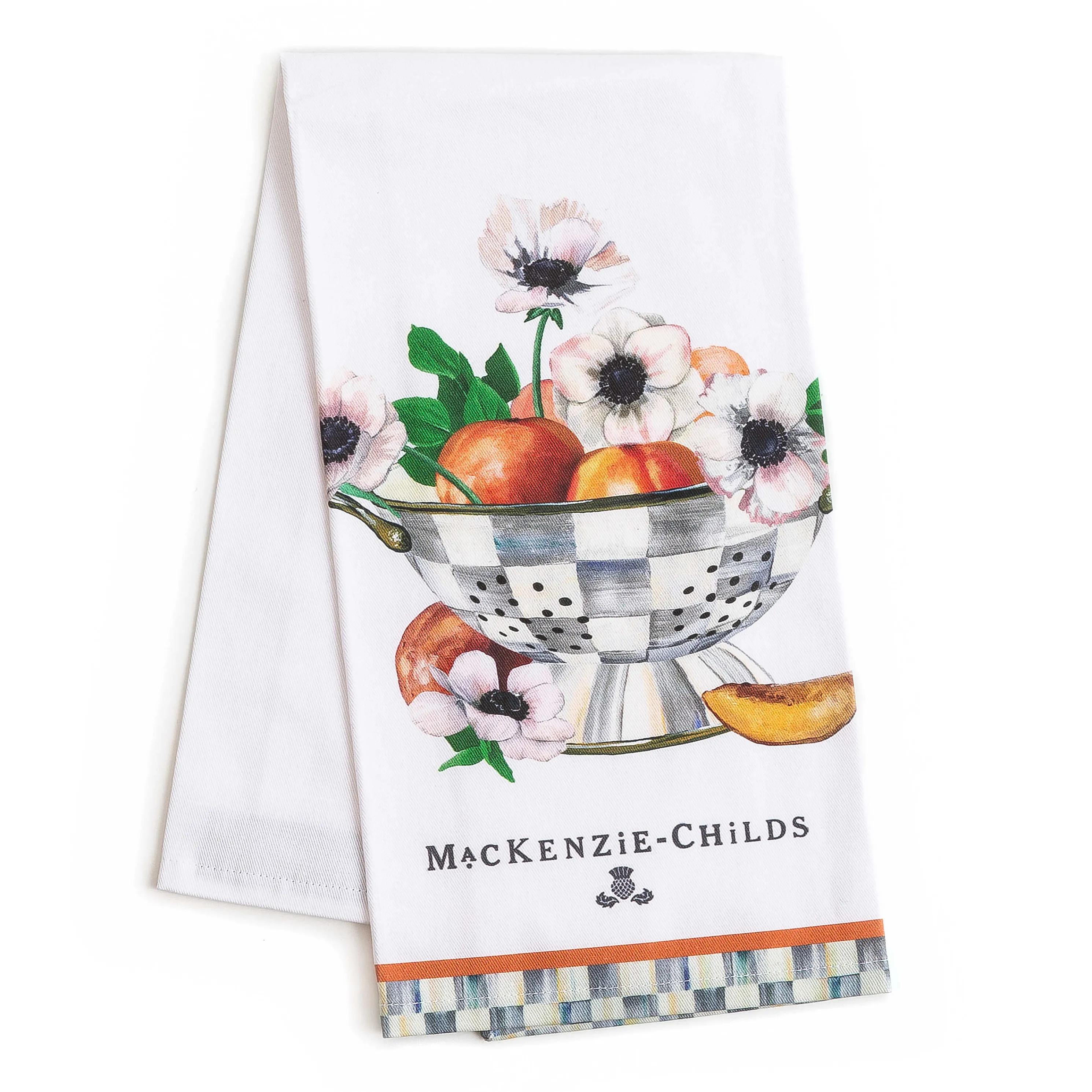 Peaches & Anemones In Colander Dish Towel