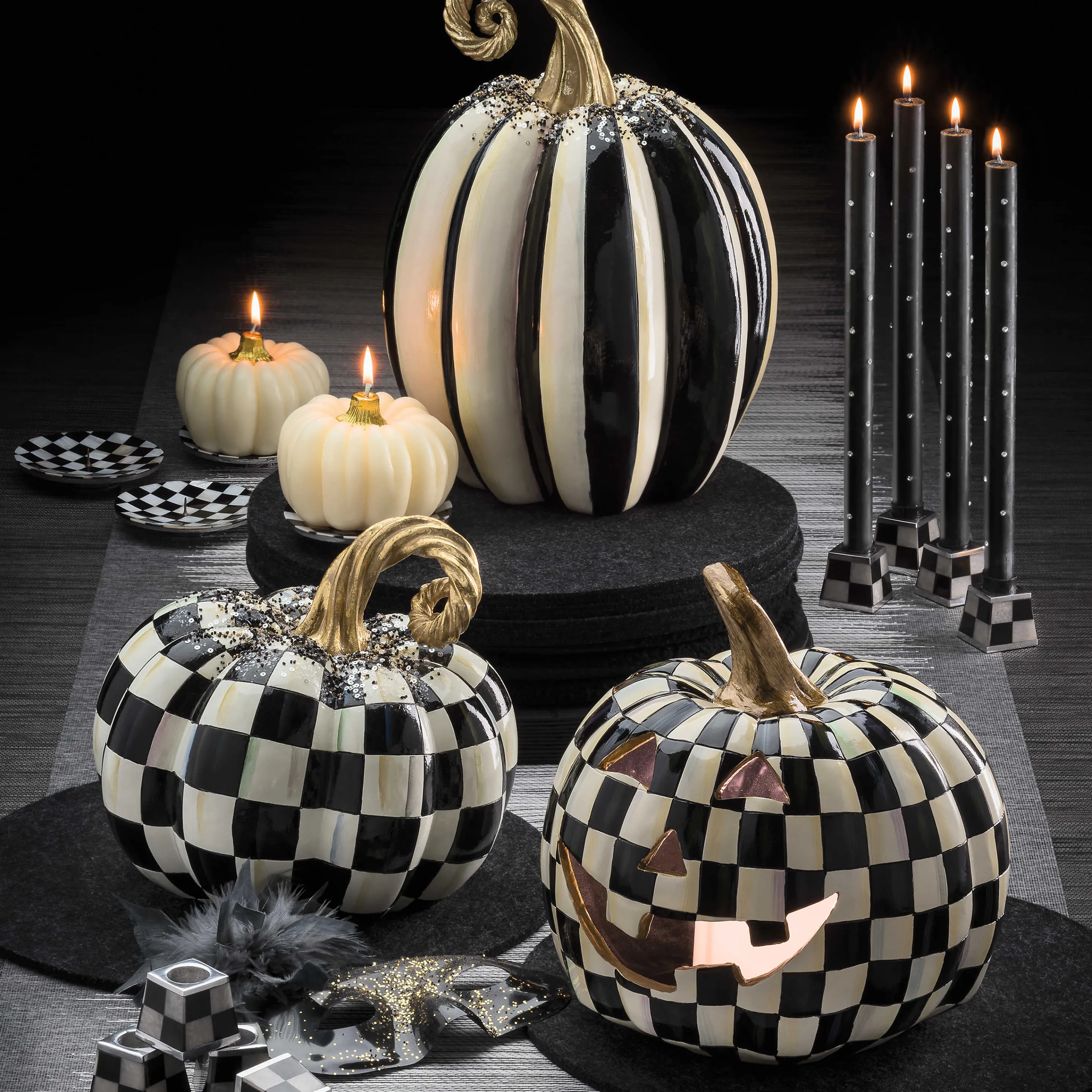 Pyramid Candle Holders - Black & Pearl - Set Of 4