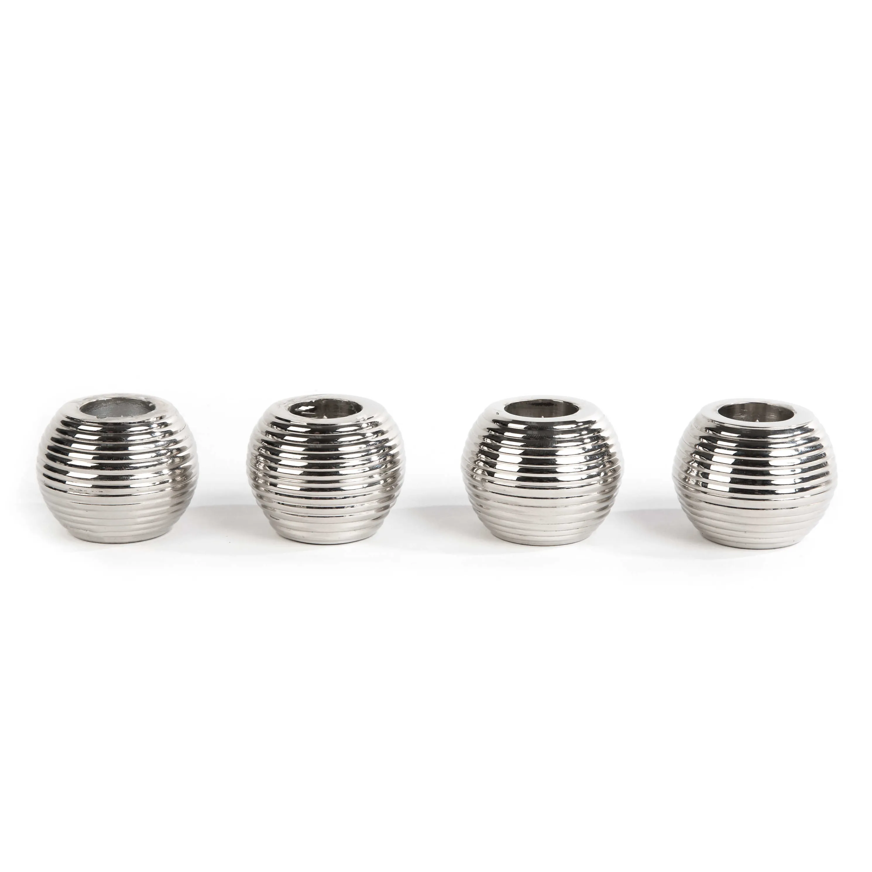 Ribbed Sphere Candle Holders - Silver - Set Of 4