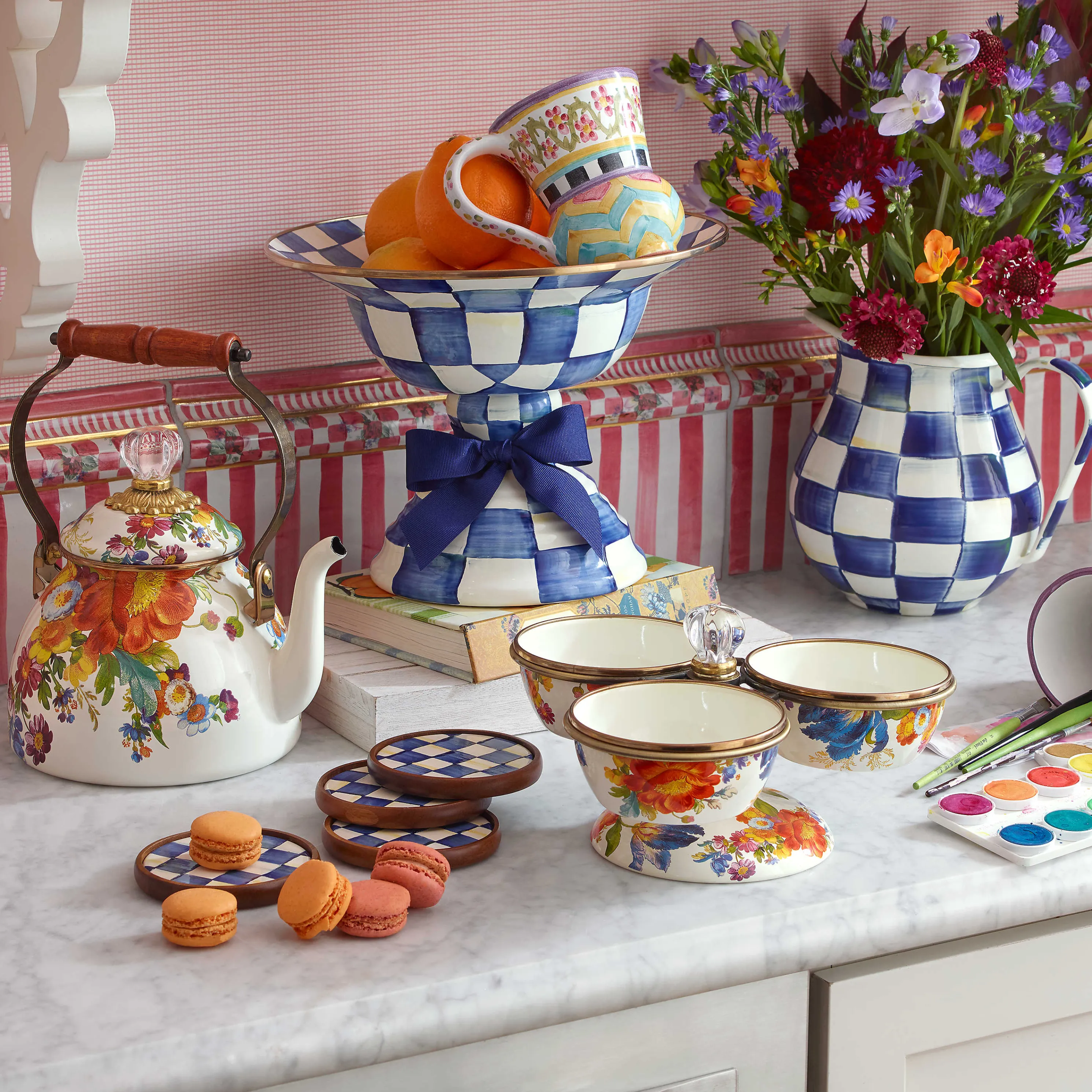 Royal Check Enamel Coasters - Set Of 4