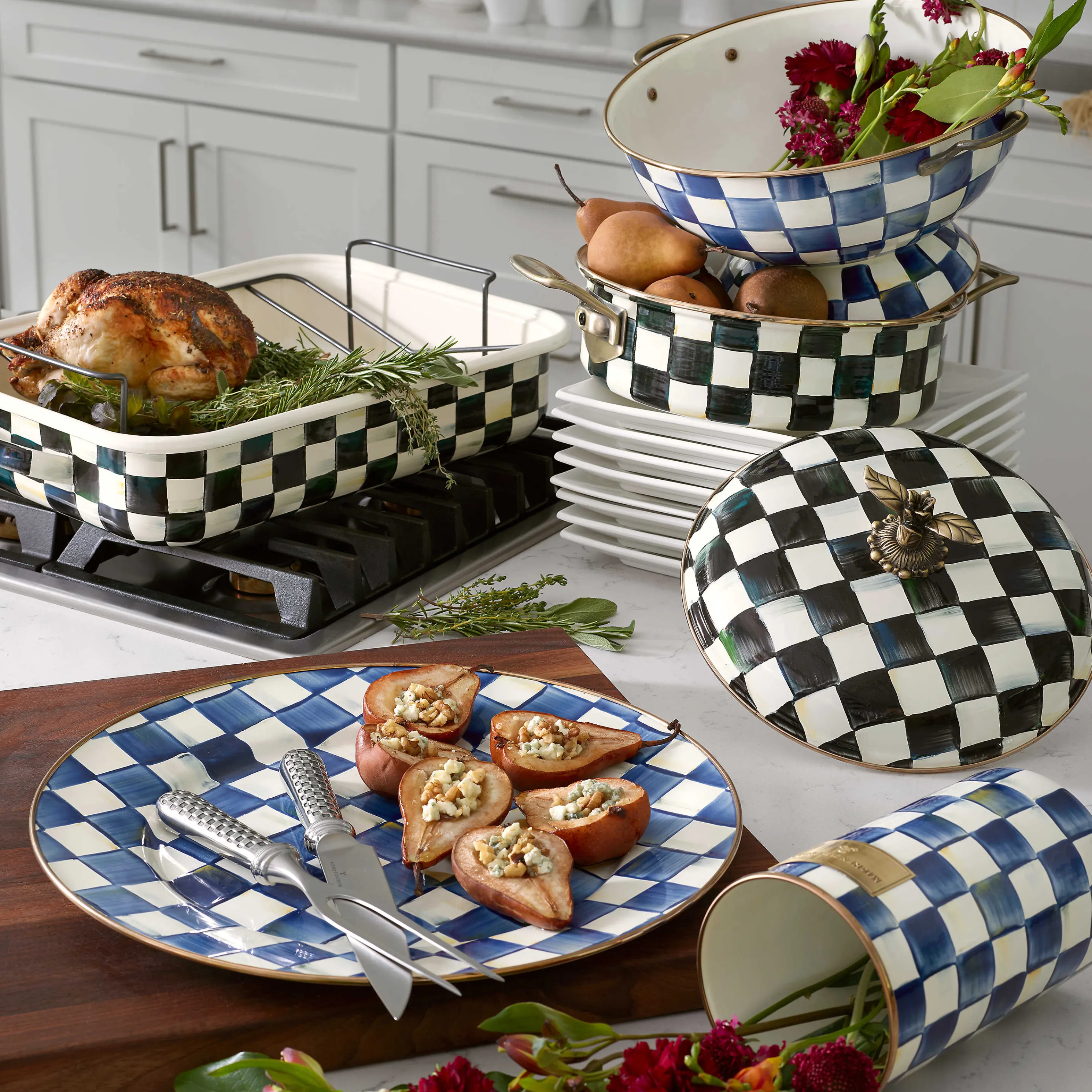 Royal Check Enamel Utensil Holder