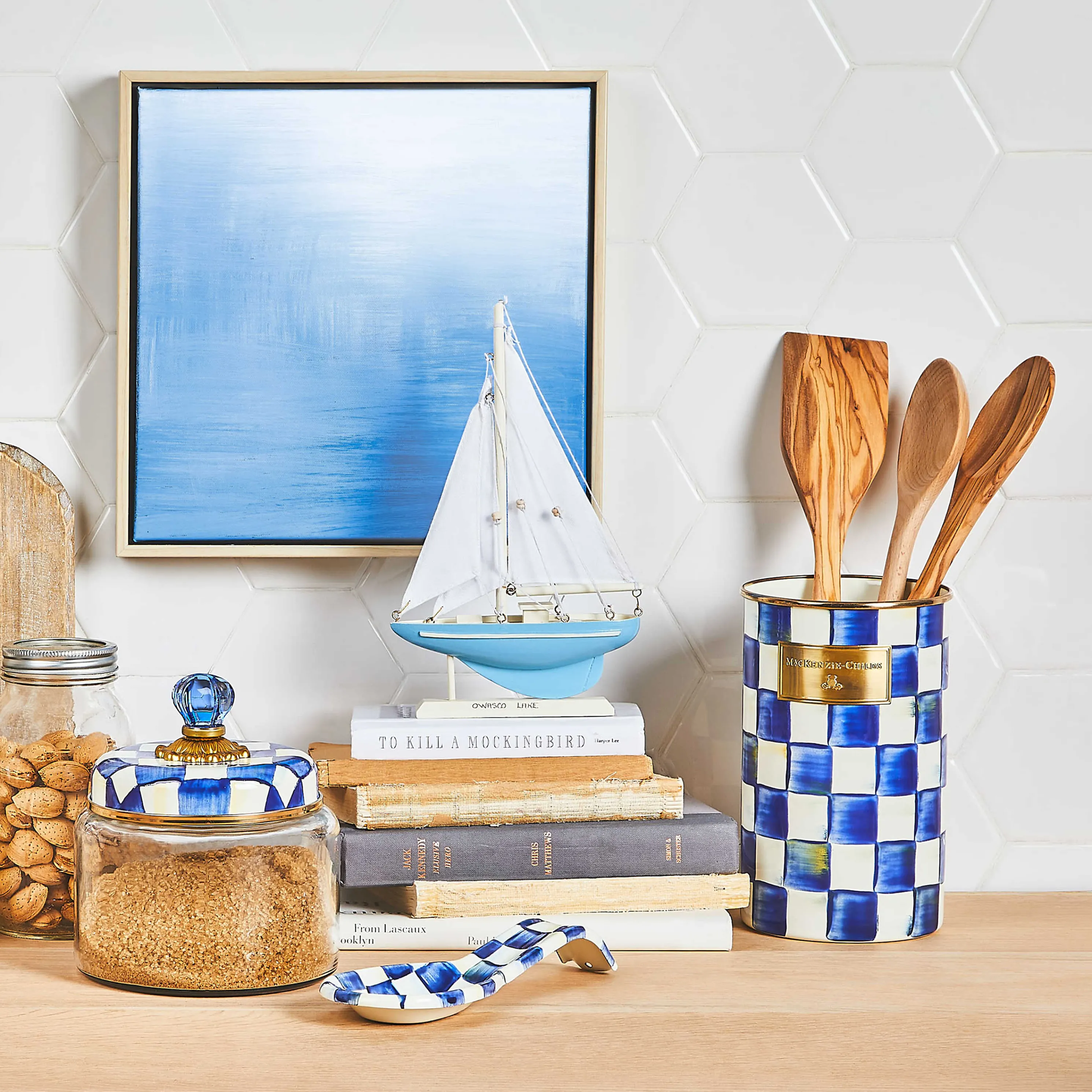 Royal Check Enamel Utensil Holder